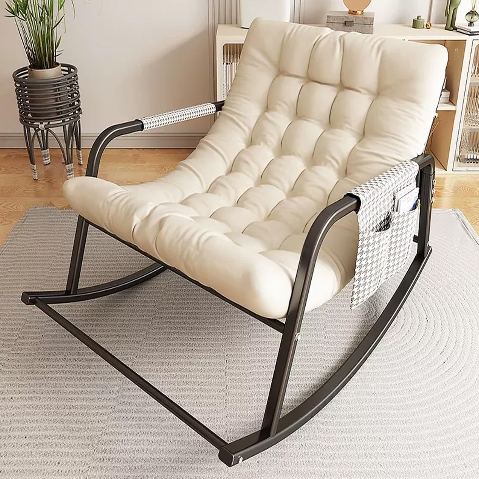 Chaise berçante salon double doux, fauteuil à bascule moderne respirant avec poches