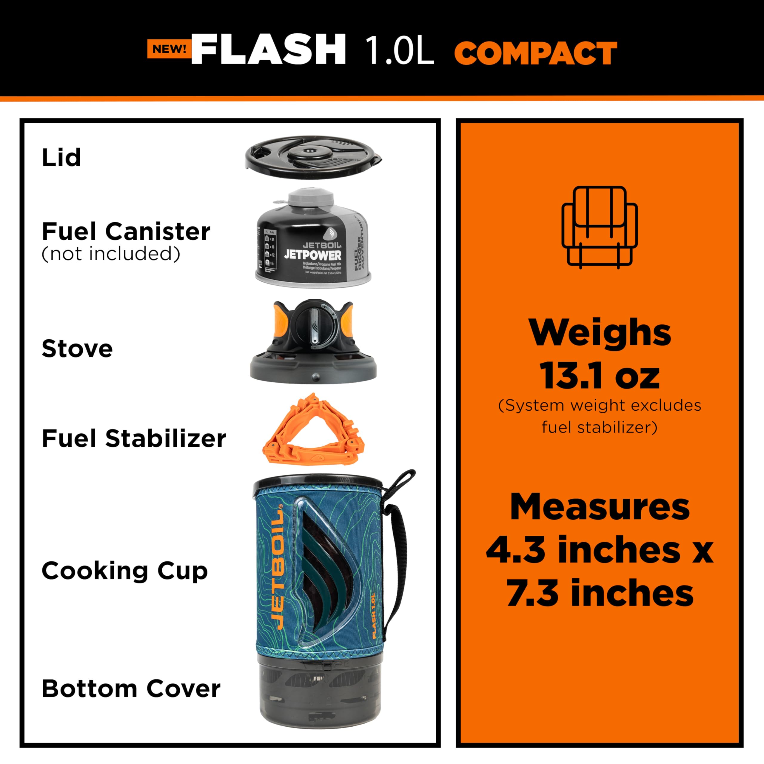 Jetboil Flash Réchaud portable à ébullition rapide de 1 l pour camping et randonnée avec allumage automatique en 1 étape, brûleur au propane/isobutane avec tasse de cuisson, paysage de montagne