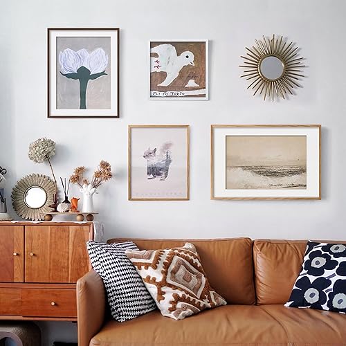 Miniatura 8 de Marco para póster de 18 x 24 pulgadas con paspartú de 16 x 20 pulgadas, marco de fotos de madera de roble macizo con vidrio templado, marco de fotos