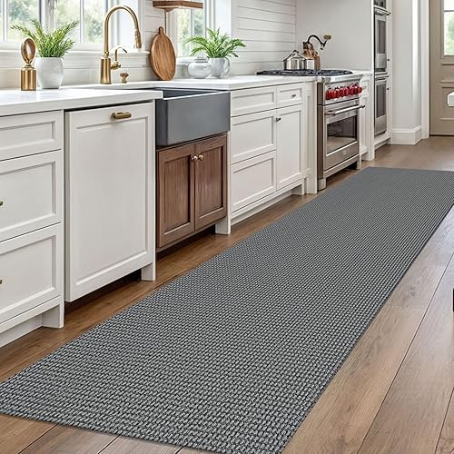 Vista 414 de EARTHALL - Tapete tejido lavable con parte trasera de goma, tapete trenzado de algodón antideslizante para interiores para entrada, pasillo, cocina