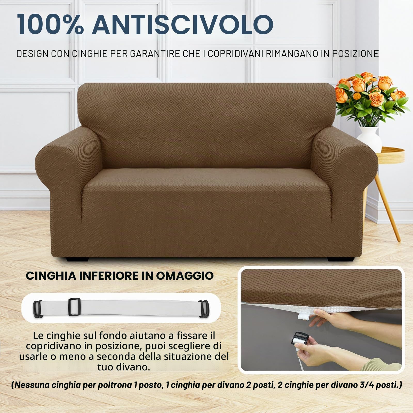 Ystyle Copridivano 2 Posti Con Braccioli, Super Elasticizzato Copri Divano, Copridivano Antigraffio Gatto, Copridivani Antiscivolo Antimacchia, Universale Sofa Cover Moderno, Marrone
