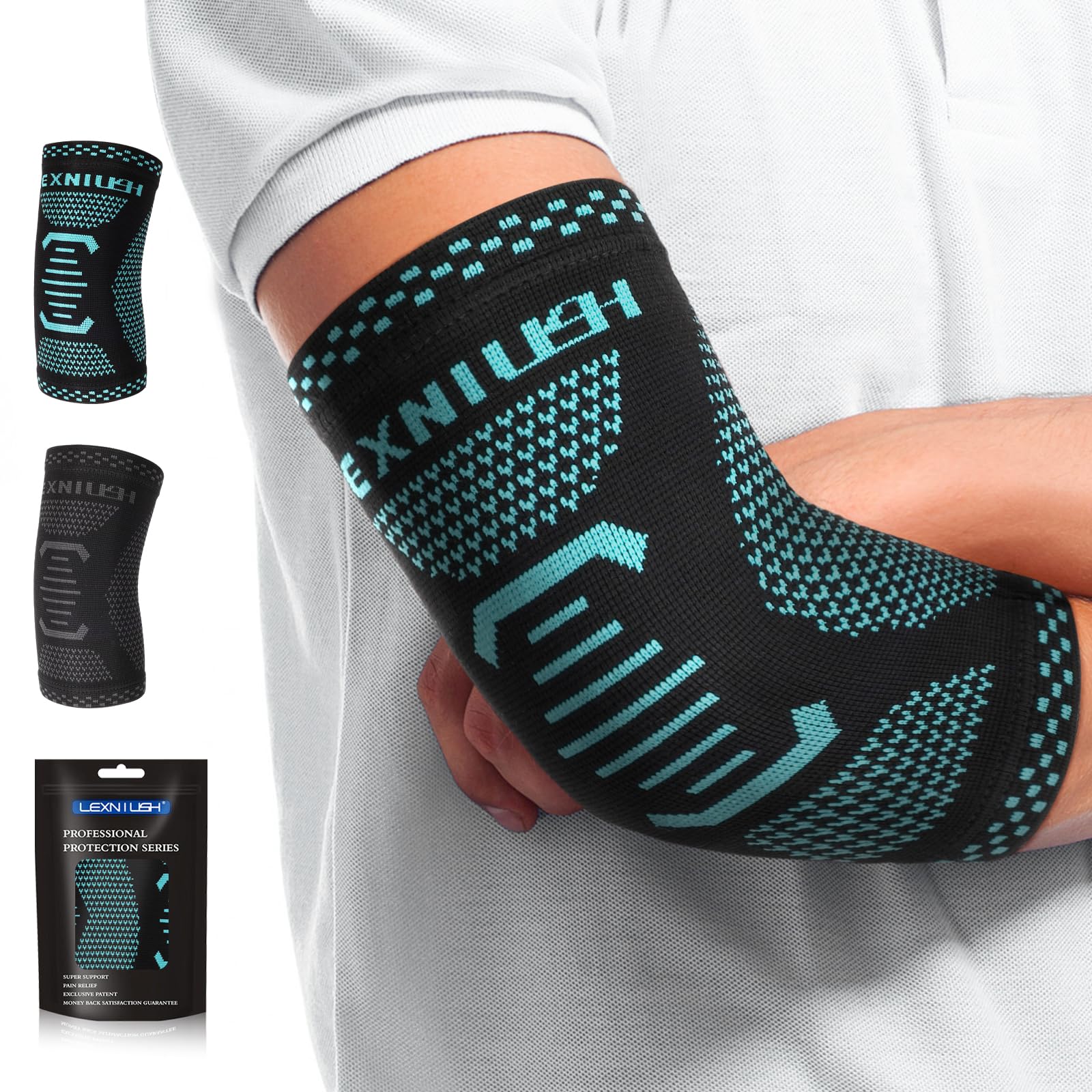 Lexniush Ellenbogenbandage, Tennisarm Bandage für Herren/Damen, Kompression Ellenbogen Bandage für Golferarm, Tennisarm, Sehnenentzündung, Arthritis, Sport, Gym, Rechts/Links