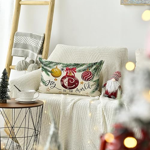 Miniatura 4 de AVOIN colorlife Funda de almohada con monograma de Navidad, letra C, 12 x 20 pulgadas, diseño de letras de apellido Joy to The World, decoración con