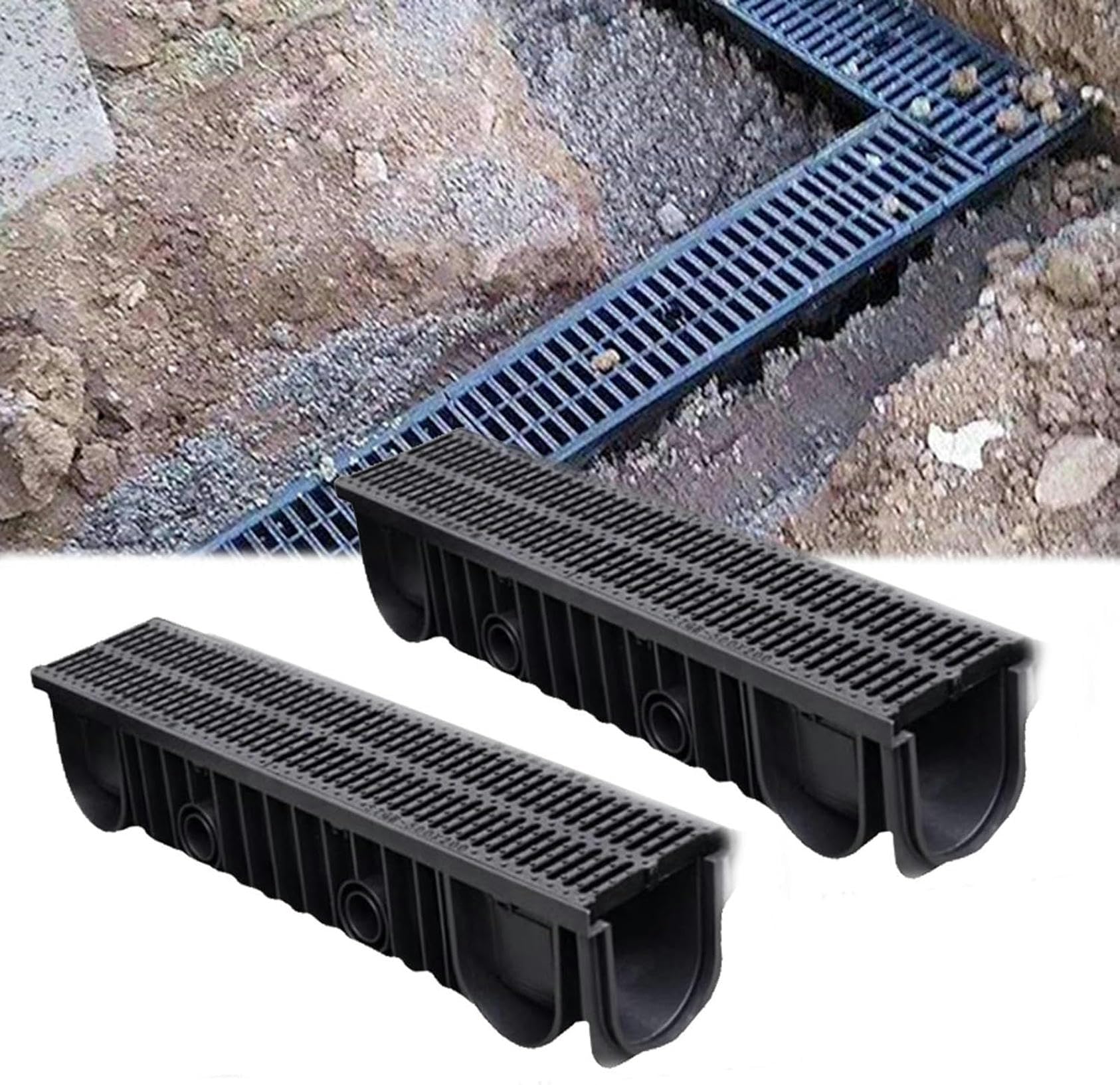 Caniveau extérieur kit de drainage français 2 pièces caniveau de tranchée en PEHD 100 cm