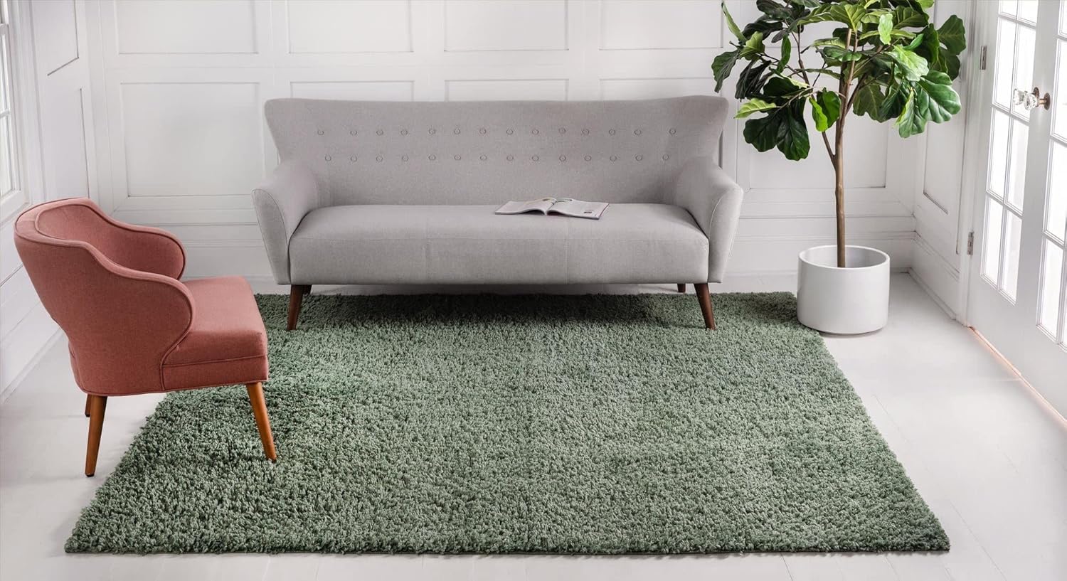 Rugs.com Zermatt Shag Collection Rug – 3' 3 Square Sage Shag Rug Perfect for Living Rooms, Kitchens, Entryways