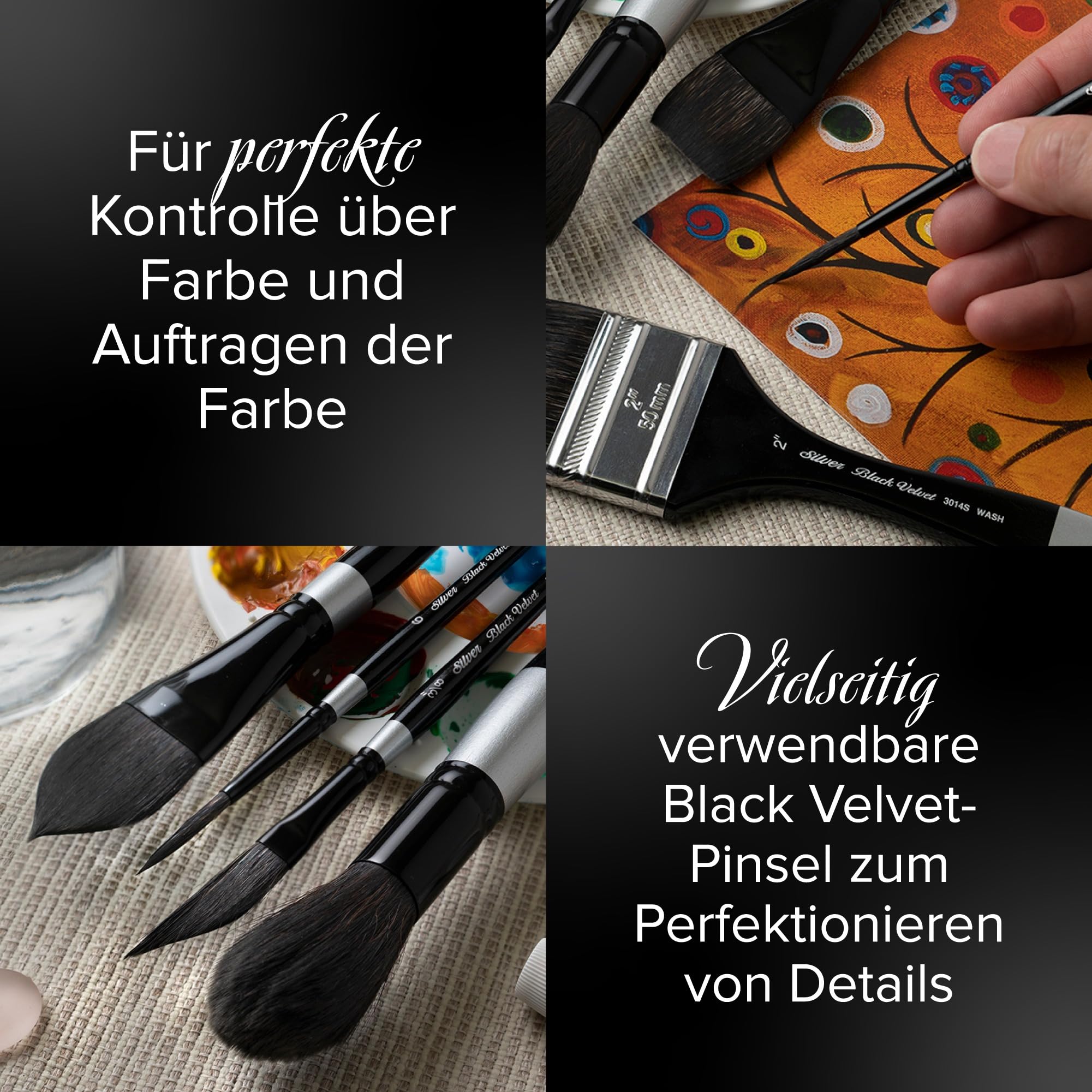 Silver Brush Limited SLM 3099 Susan Louise Moyer Basic Aquarellpinsel-Set, 3-teilig, Schwarz Samt Rundpinsel, Größen 4, 8 und 12