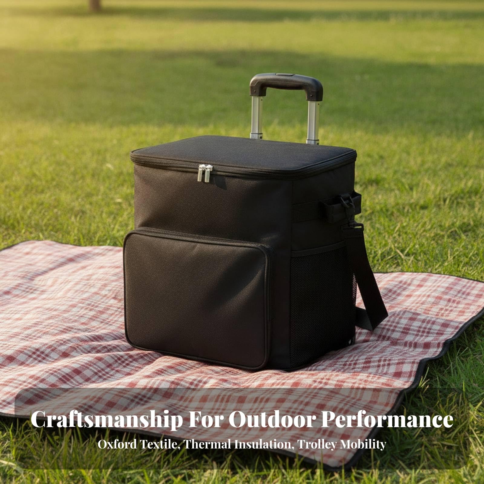 kowaku Bolsa Térmica con Bolsillo Frontal | Versátil, Bolsa Térmica Rectangular Tipo Caja, para Picnic, Viajes en Coche, Marino, con Carrito