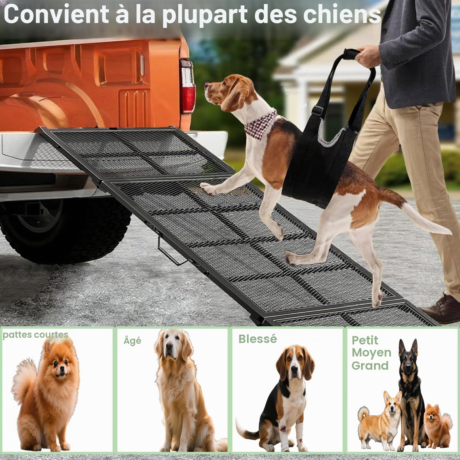 Rampe d'escalier pliable extra longue pour voitures, 190 cm, rampe d'escalier portable pour chien jusqu'à 180 kg, escalier pliable pour chiens de grande race, monter dans une voiture, un SUV, un