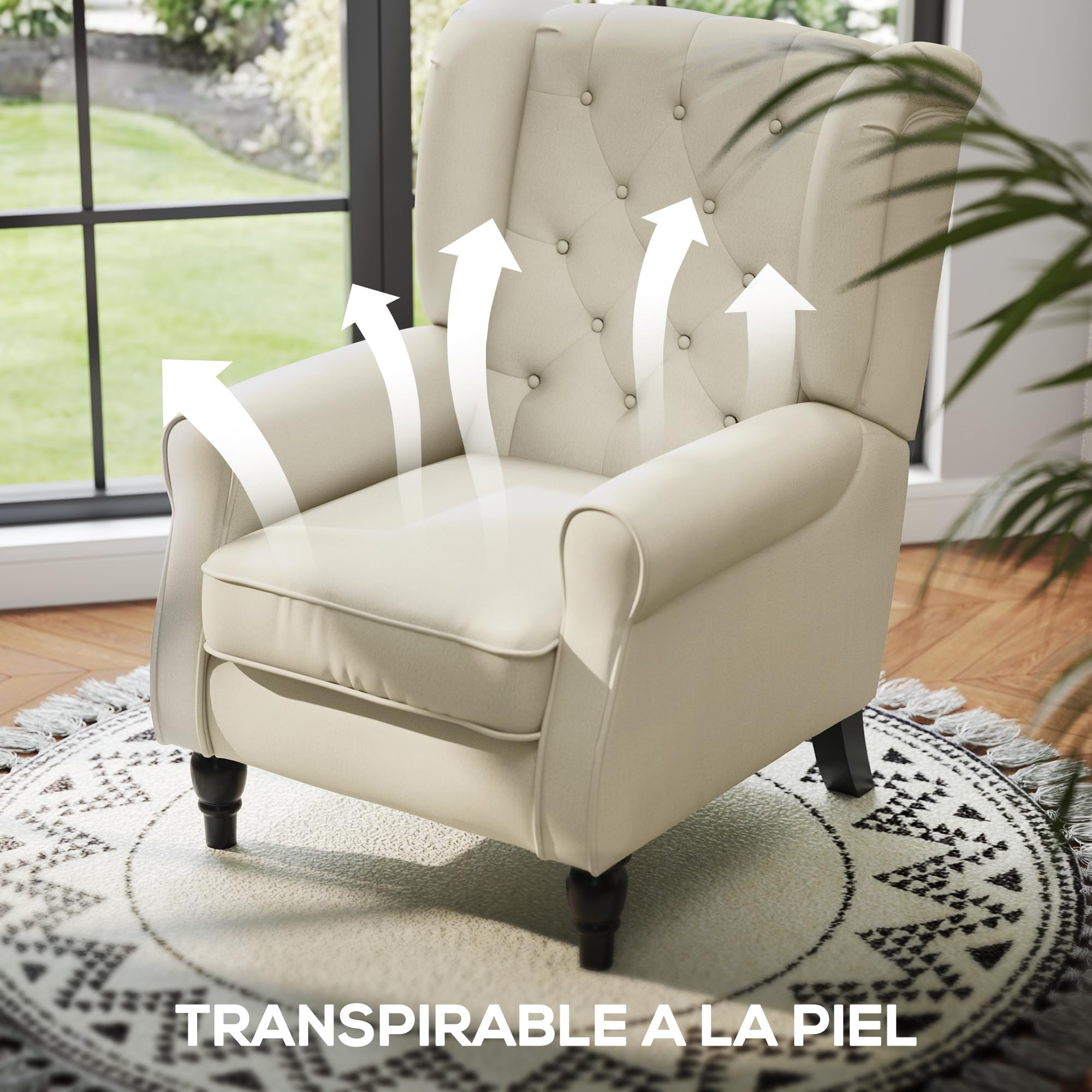 HOMCOM Sillón Orejero Moderno, Butaca de Salón con Reposabrazos y Patas de Madera, Sofá Individual Carga 160 kg para Oficina, Sala de Estar y Dormitorio, Crema
