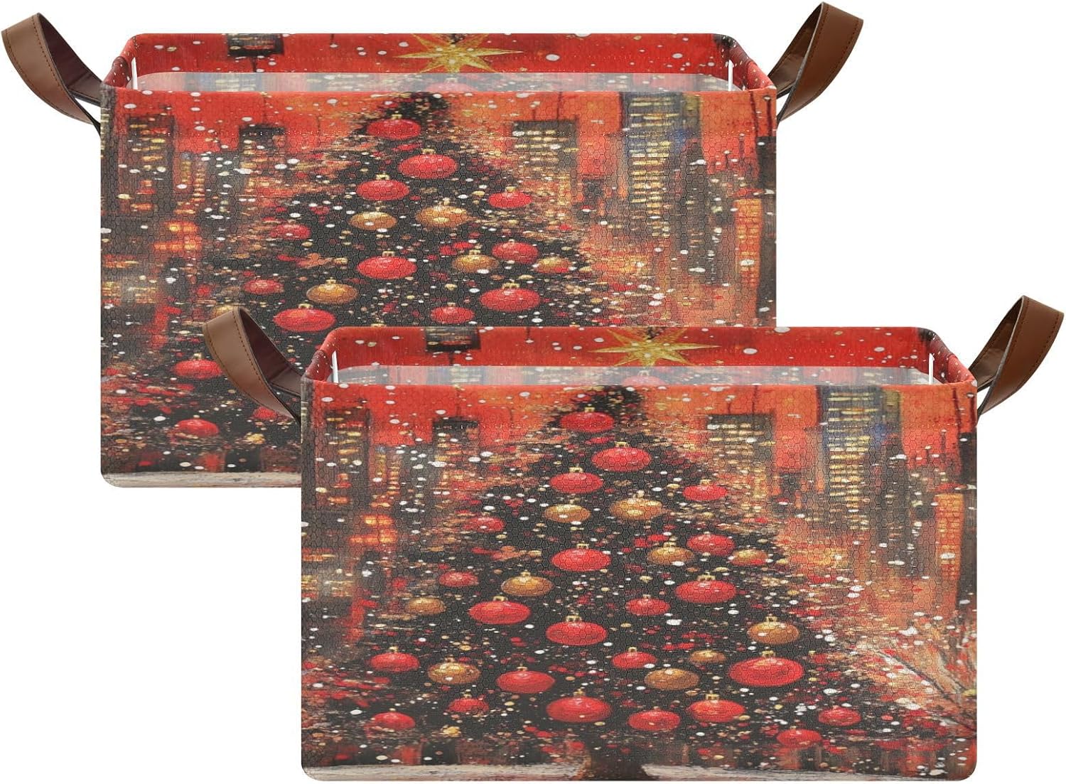Christmas Lights Tree 2 Pack Fabric Storage Bins for Shelves Collapsible Cube Storage Bin Basket Storage Cubes with Handle Under The Bed Storage Bins for Home Office Clothes Closet