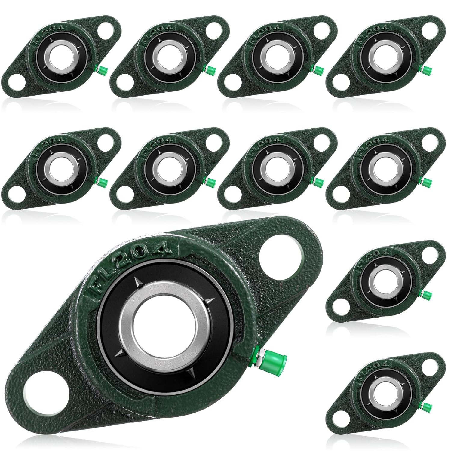 Threlaco 10 Pack UCFL204-12 Pillow Block Bearings 3/4" Bore, 2-Bolt Cast Iron Flange Mount, Self-Aligning Set Screw Locking