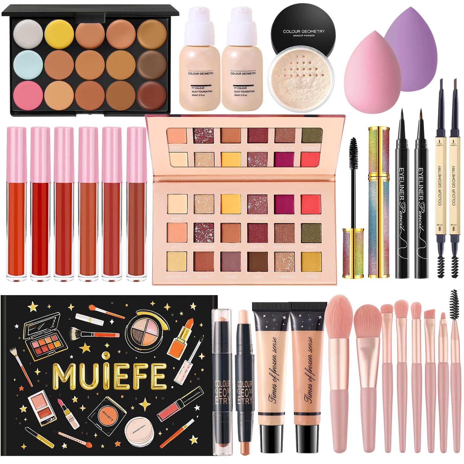 Kit completo de maquillaje para mujeres, kit completo de maquillaje para principiantes, juegos de regalo para adolescentes y niñas, todo en uno, paquete de maquillaje a granel que incluye paleta de