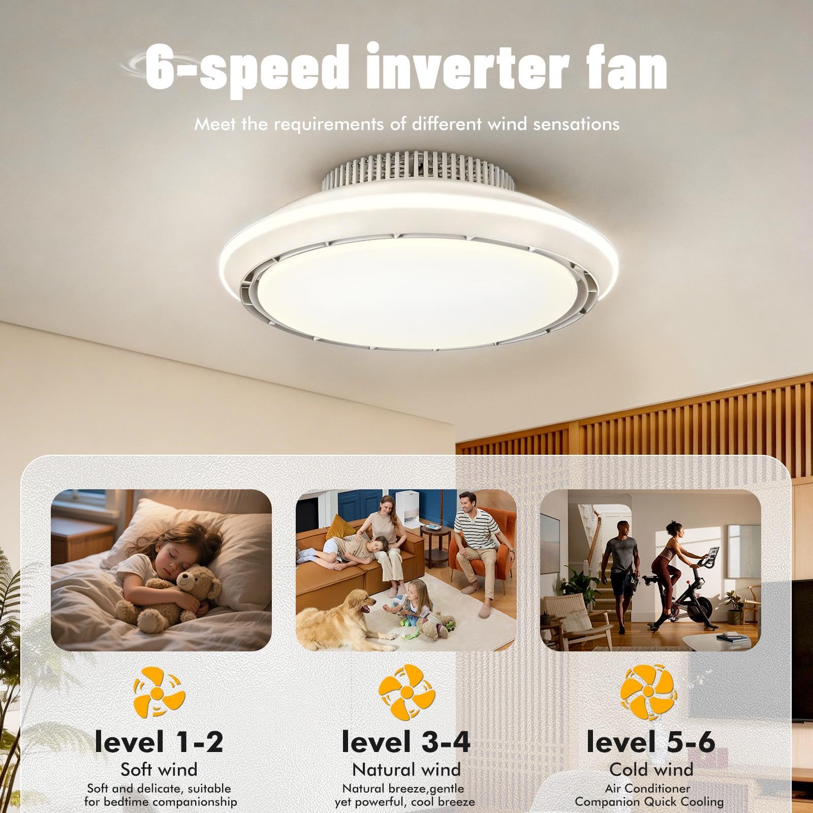Ventilateur de plafond LED sans pales avec éclairage lampe Ø43,5 cm 100W | Ventilateurs télécommande minuterie | Plafonnier à intensité variable à 6 vitesses pour chambre à coucher et salon