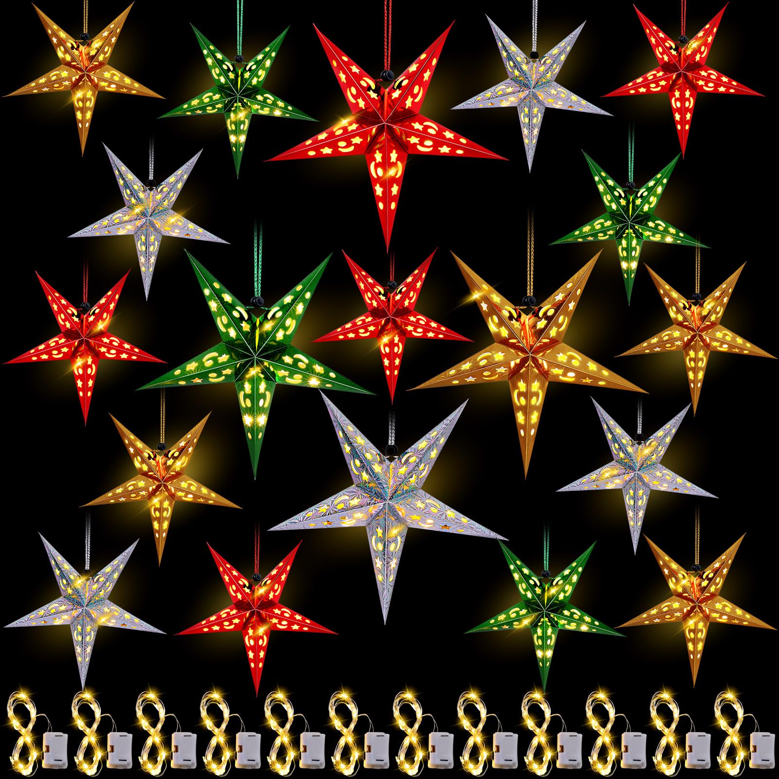 Hortsun 20 Set Christmas Paper Star Shape Lantern 2 Size 17.7