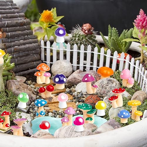 Miniatura 6 de Tatuo 160 piezas de mini hongos de resina, pequeñas setas a granel, figuras de hongos en miniatura para manualidades, hongos falsos, hadas, bonsái,