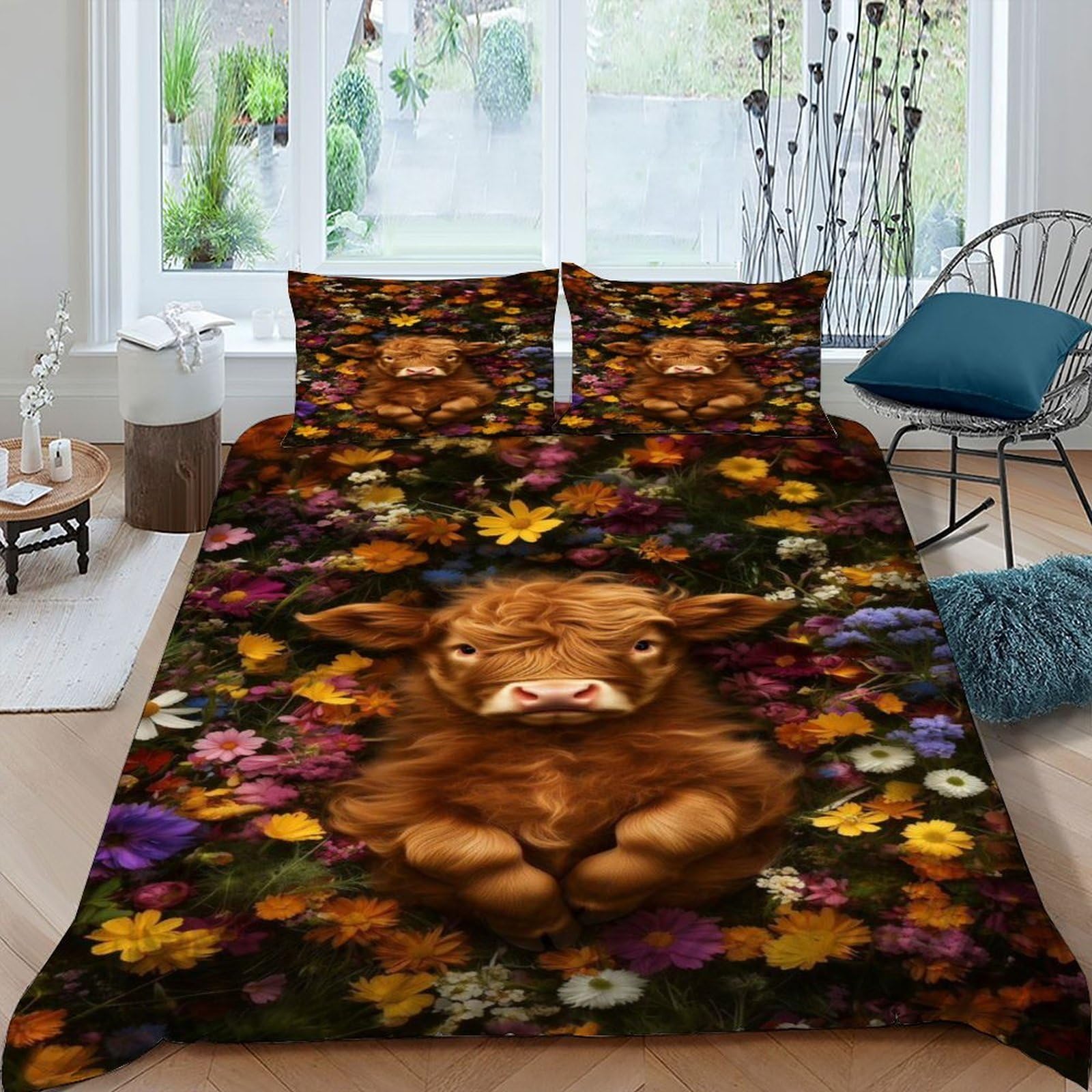 Housse de couette veau et fleurs 220x240 cm pour sublimer une chambre d'enfant