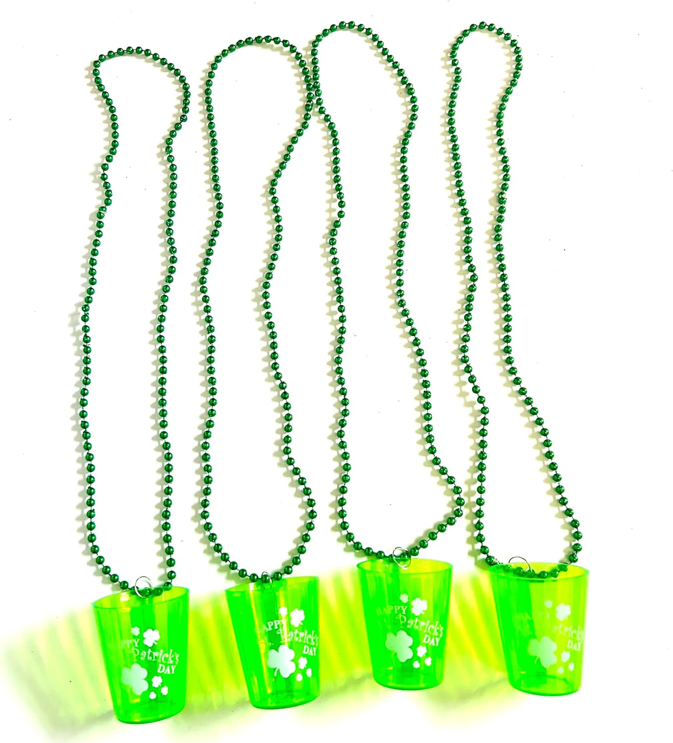 30 Pcs St. Patrick's Day Shot Glass Beads Necklaces Green Irish Festival Shot Glass St. Patrick's Day Beads Necklaces Party Decorations