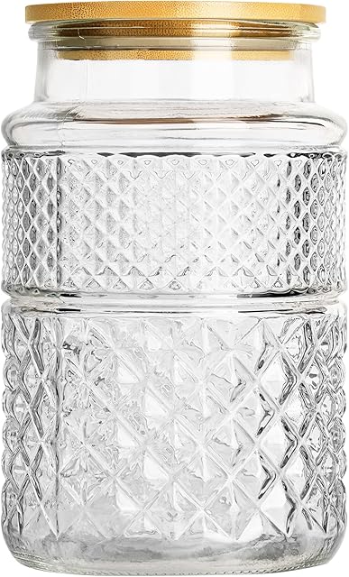 BELLE VOUS Glass Food Storage Jar with Airtight Bamboo Lid - Large 1100ml/38oz Container - Kitchen Canister Jar for Candy, Cookies, Flour, Pasta, Rice, Coffe Beans, Tea, Snacks, Cereal, Nuts & More