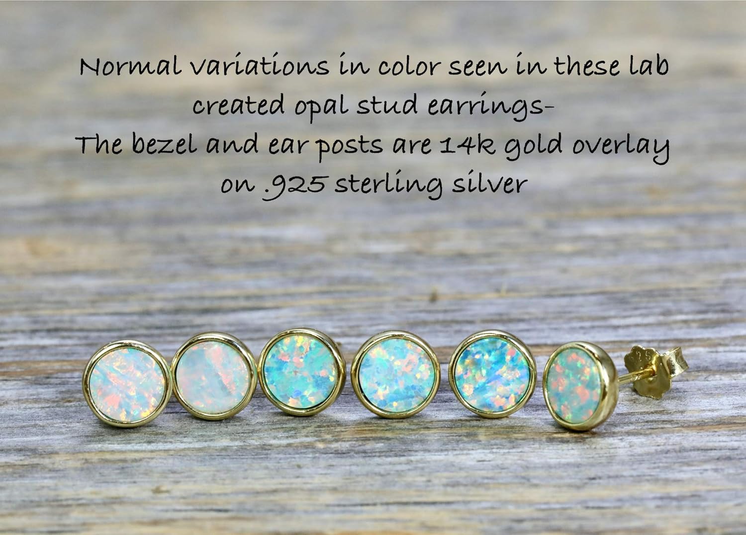 Green Blue Opal Stud Earrings- Gold-7mm- Birthday-Gift Idea- Women's Jewelry-Back to School - Image 5