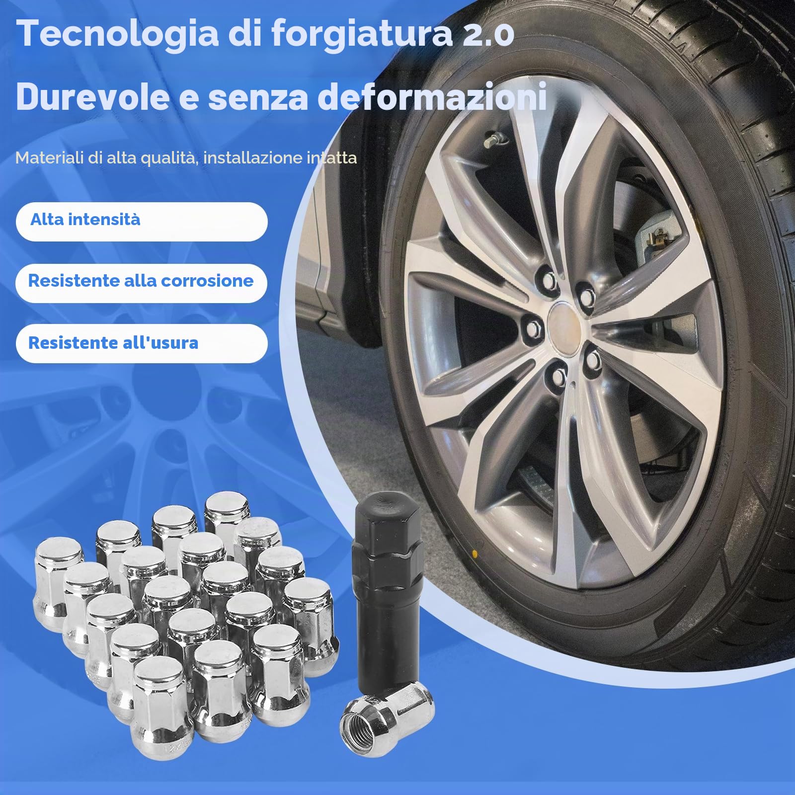 BAIFULAI 20 x dadi per ruote M12 x 1,5, dadi per ruote, tappi per viti cromate chiusi con base conica, 60°, SW 19mm, tappi per dadi per ruote per Ford, Toyota, Honda, Mazda - Argento
