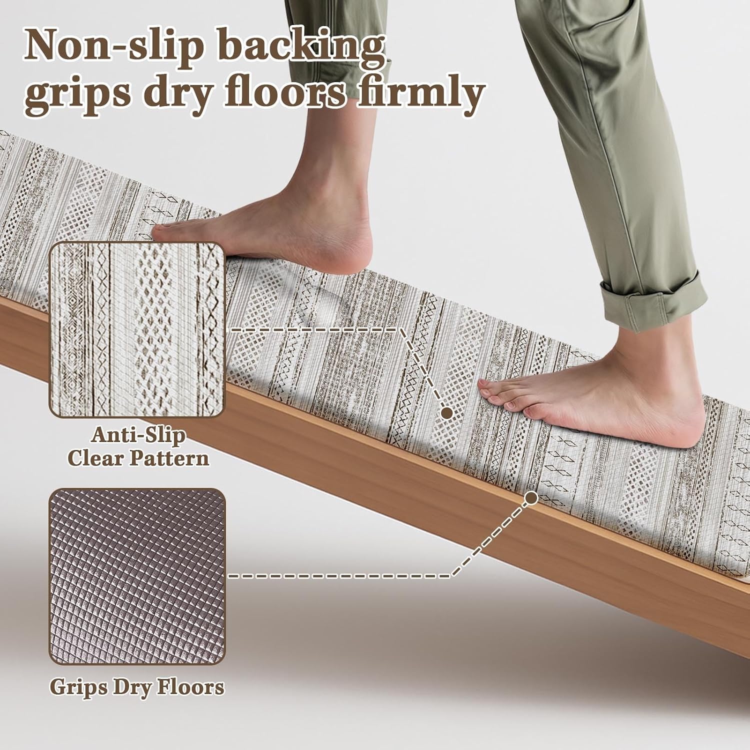 Arttown Anti Fatigue Mats for Kitchen Floor, Boho Moroccan Farmhouse Kitchen Mats Cushioned Anti Fatigue Rug, Waterproof Non-Slip Washable Kitchen Rugs - Cream Brown