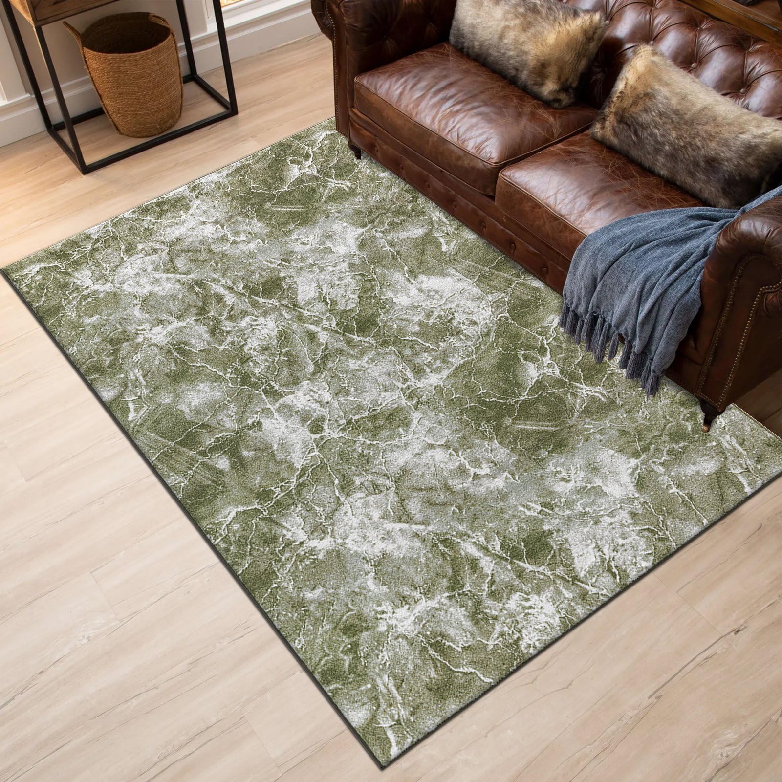 renoazul® Non-Slip Rugs For Living Room With Gel Backing - Marble Rug - 120 x 170 cm - Green - Washable Low Pile Rug, Bedside Rugs - Ideal For Lounge, Kitchen & Dining Room.