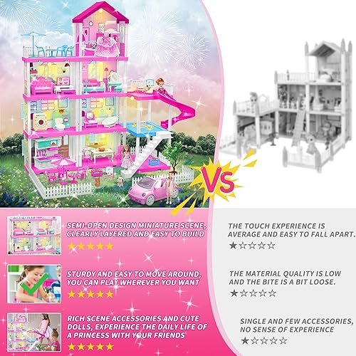 Miniatura 2 de Casas de muñecas para niñas, casa de muñecas de ensueño con LED para niños de 7 a 8 años, 4 pisos, 7 habitaciones con 3 figuras de juguete y muebles