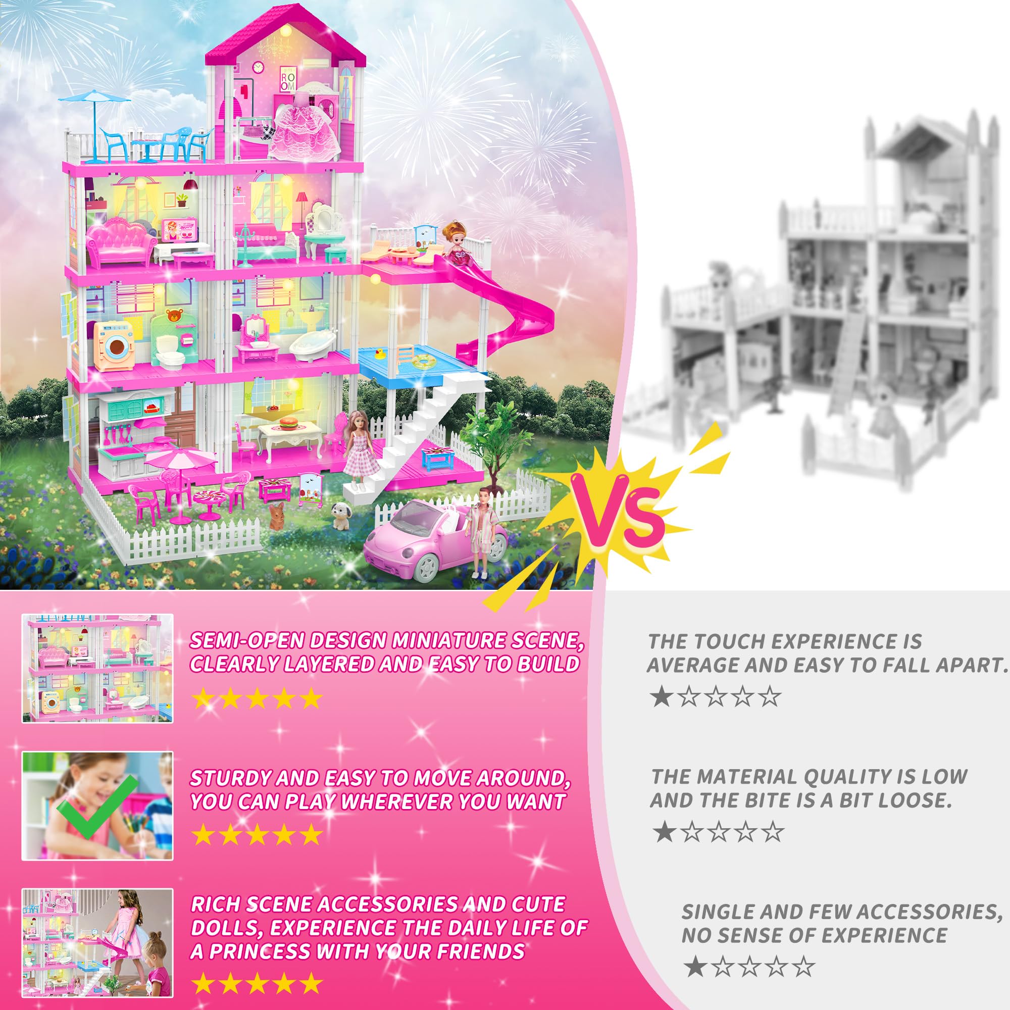 Amazon.com: Doll Houses for Girls, Dream Doll House with LED
