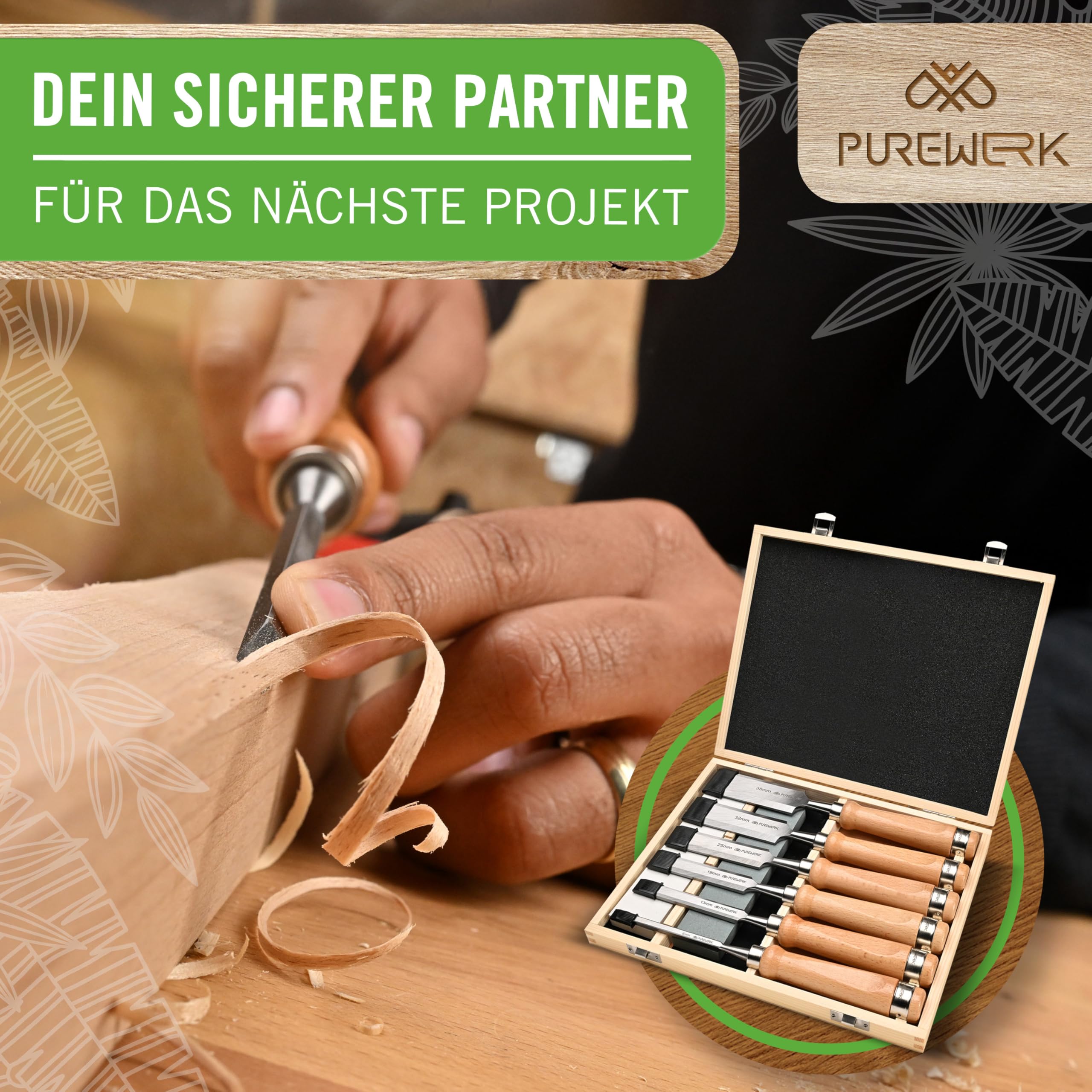 Set di scalpelli per legno [6 misure] – Set con 6 scalpelli affilate in acciaio CrV – Strumento per la lavorazione del legno con scatola e pietre abrasive