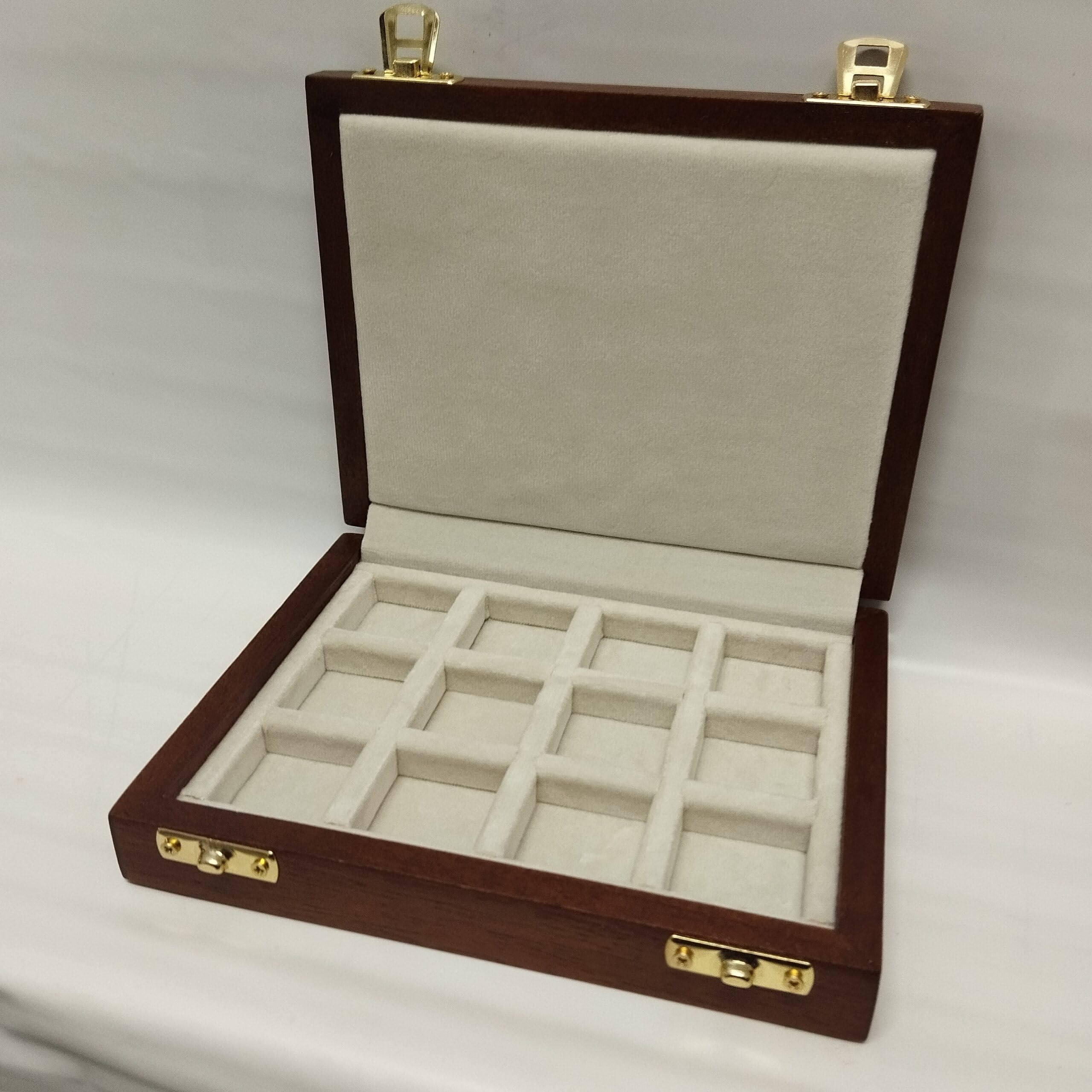 Caja para Monedas de Madera Hecha a Mano, 12 Compartimentos para esterlinas, marengas y Monedas Antiguas, Forrada en Terciopelo, numerada con Certificado de autenticidad