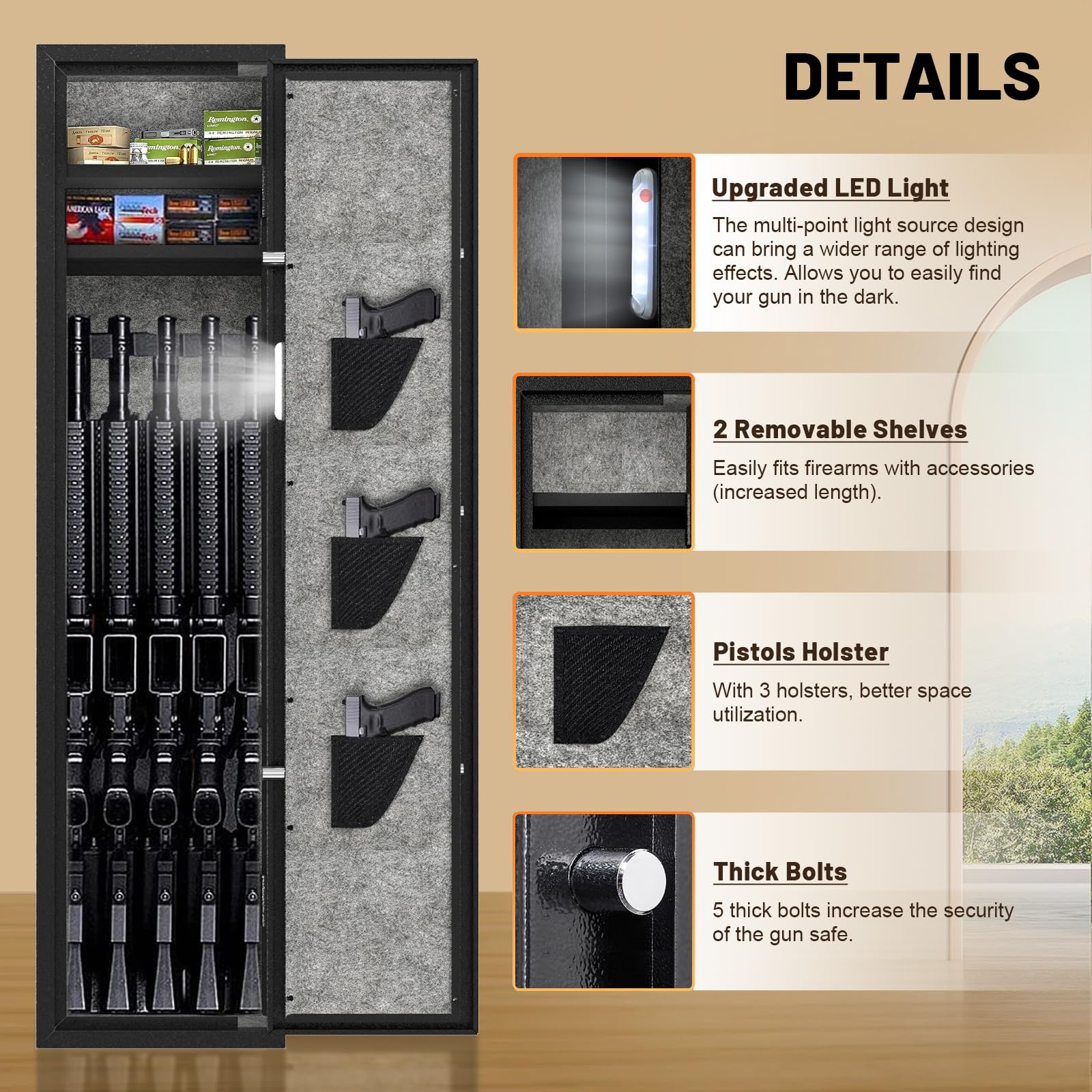 Fingerprint Gun Safe 6-Gun Rifle Safe Cabinet - Quick Access Security ...