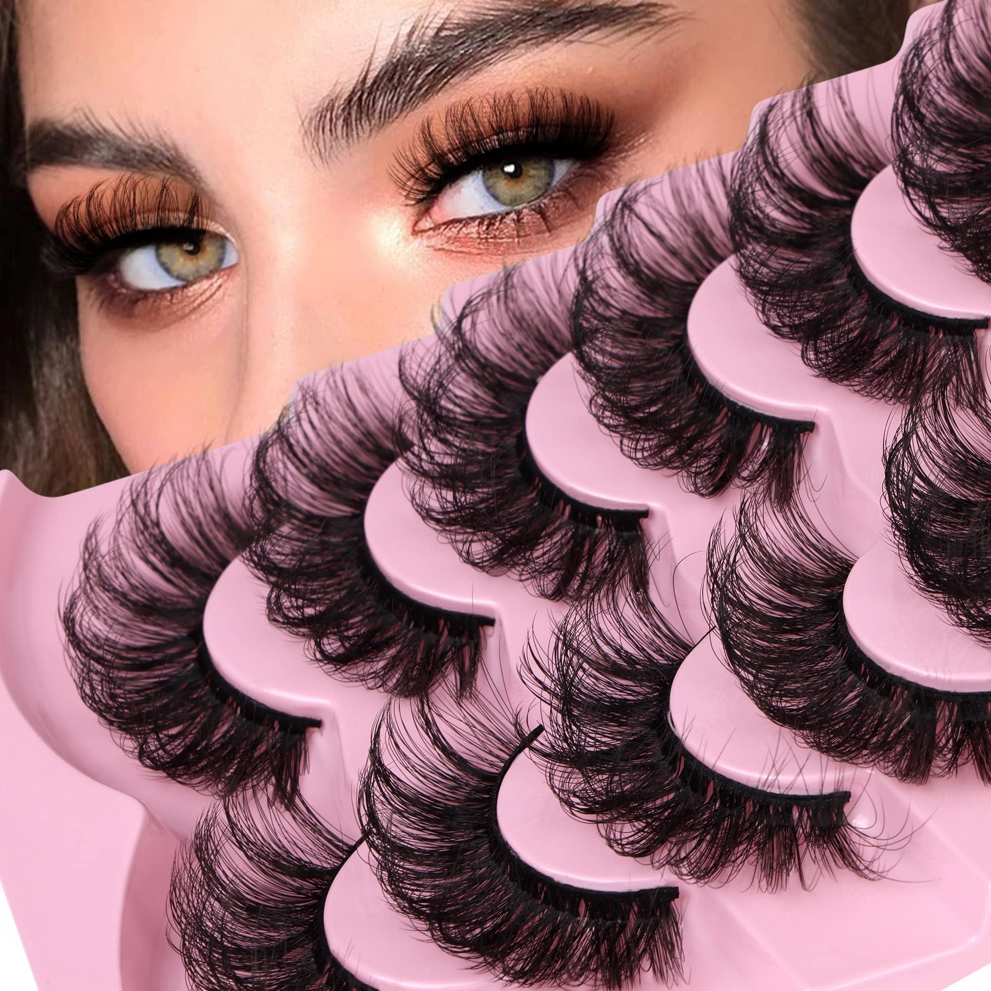 JIMIRE Lashes Mink Fluffy Dramatic Wispy False Eyelashes 20MM 6D Volume Crossed Strip D Curl Eye Pestañas Thick Soft Fake 7 Pairs Pack