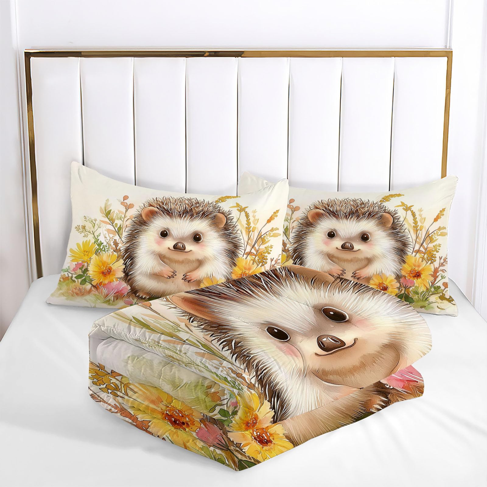Trapunta Invernale in Ecopiuma, 240x220cm Set Piumone Illustrazioni Per Bambini Imbottita 200 gr/mq Caldo e Morbido Piumino Trapuntato Fiore Di Riccio Coperta Letto Reversibile per 4 Stagioni, Marrone
