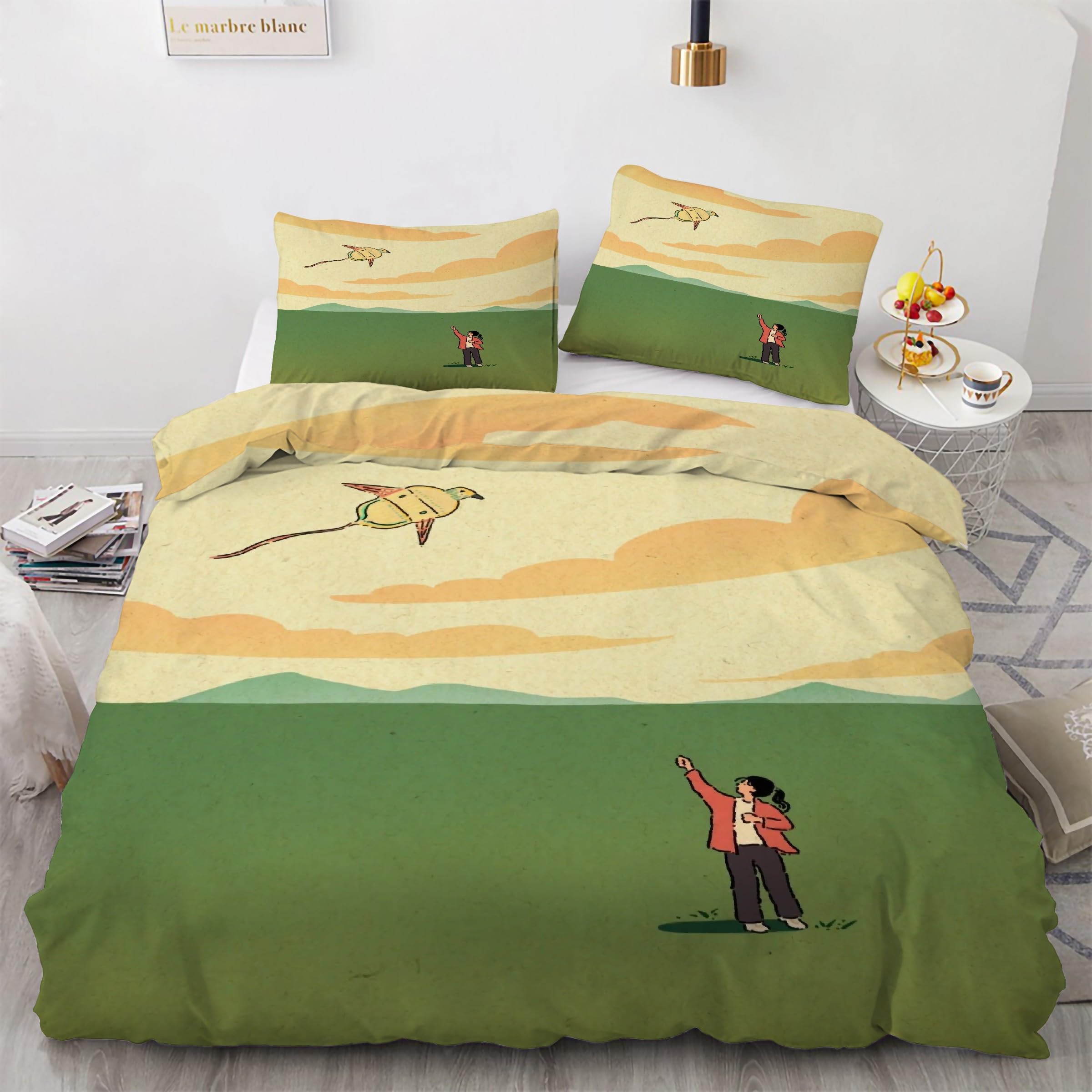 Housse de couette 160x200 cerf-volant pour une décoration de chambre prairie