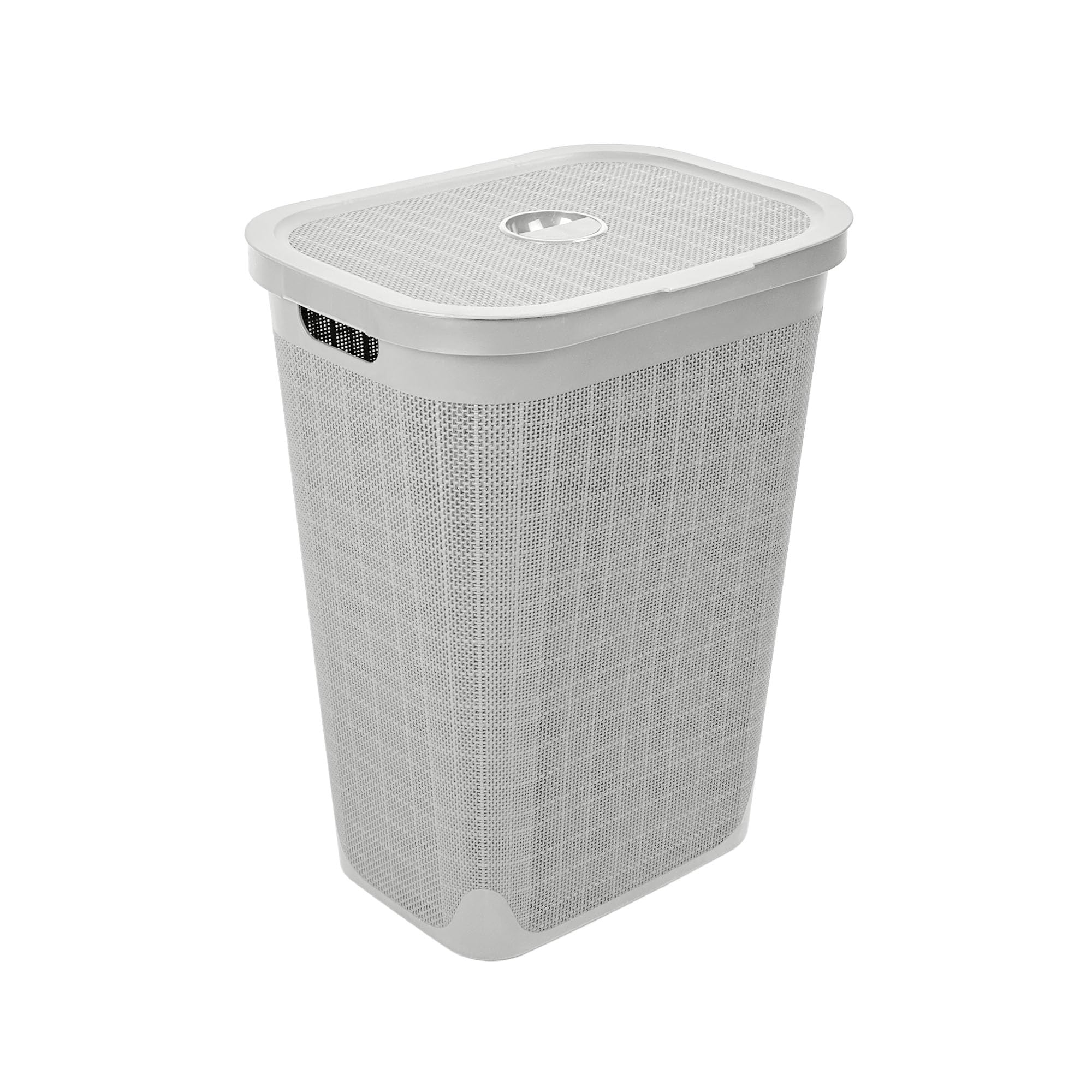Addis Faux Hessian 60 litre Laundry Hamper – Clothes Washing Bin with Lid, Made Eco-Friendly with Recycled Materials, Stylish & Durable for Family Use, Light Grey