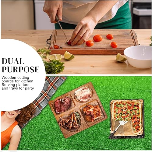 Miniatura 3 de Double Side Acacia Wood Serving Tray, Serving Platters and Trays, Charcuterie Boards Wooden Tray with Vintage Metal Handles, Wooden Cutting Boards