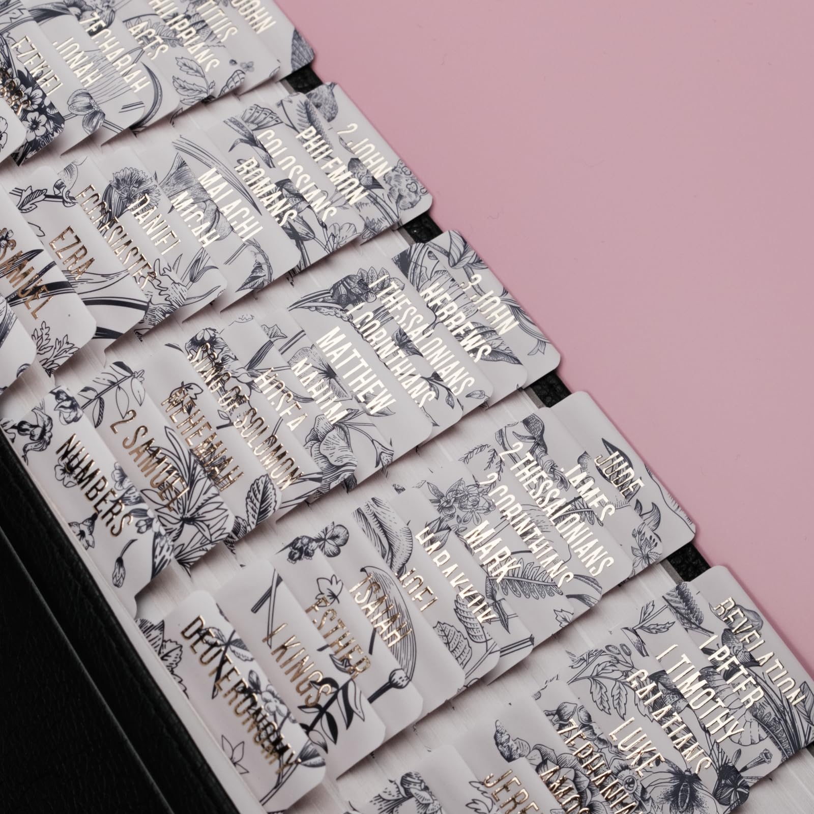 UPAFEXXI-Laminated Bible Tabs for Women and Men (Gold Foil Embossed Lettering) Reposition Large Print tabs, Easy to Read and Apply, 80 Bible Chapters Labels for Easy Navigation (Floral)