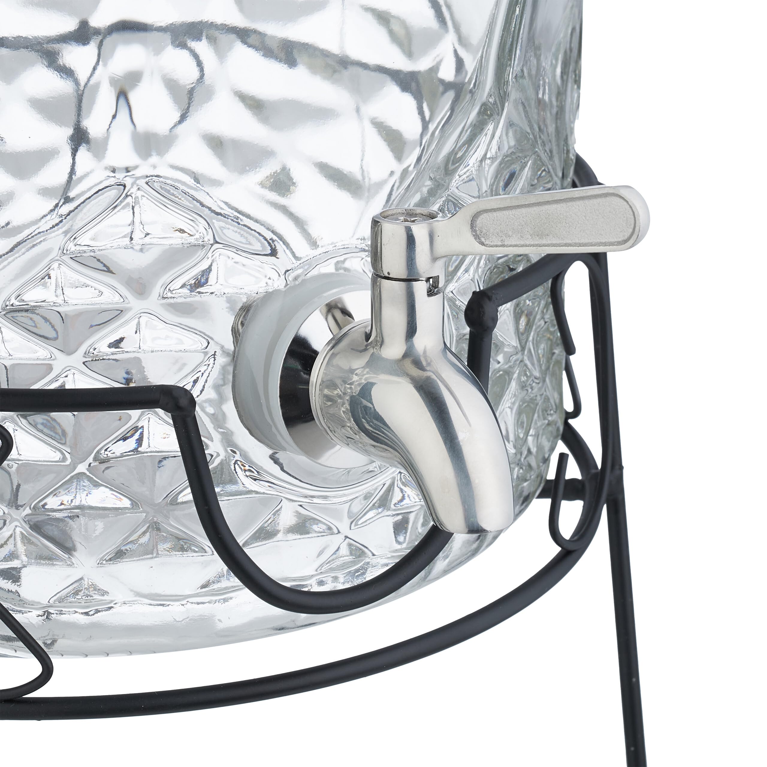 Relaxdays drankdispenser met houder, limonadetap 8 liter, met kraantje en deksel, glazen sapkan, transparant-zwart Relaxdays drankdispenser met houder, limonadetap 8 liter, met kraantje en deksel, glazen sapkan, transparant-zwart