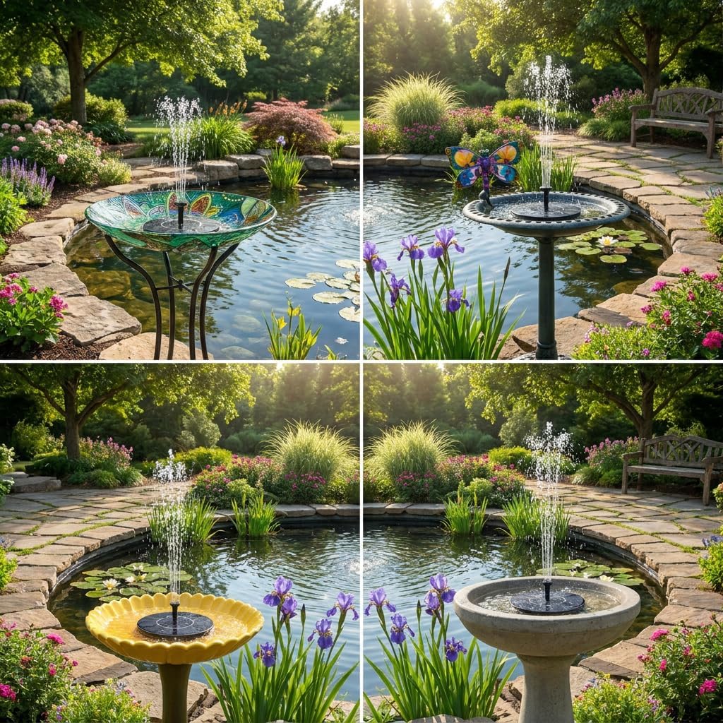 1.5W Solar Bird Bath Fountain Pump, Floating Solar Powered Water Fountain with Multiple Nozzles for Bird Bath, Garden, Pond, Pool and Outdoor Decor