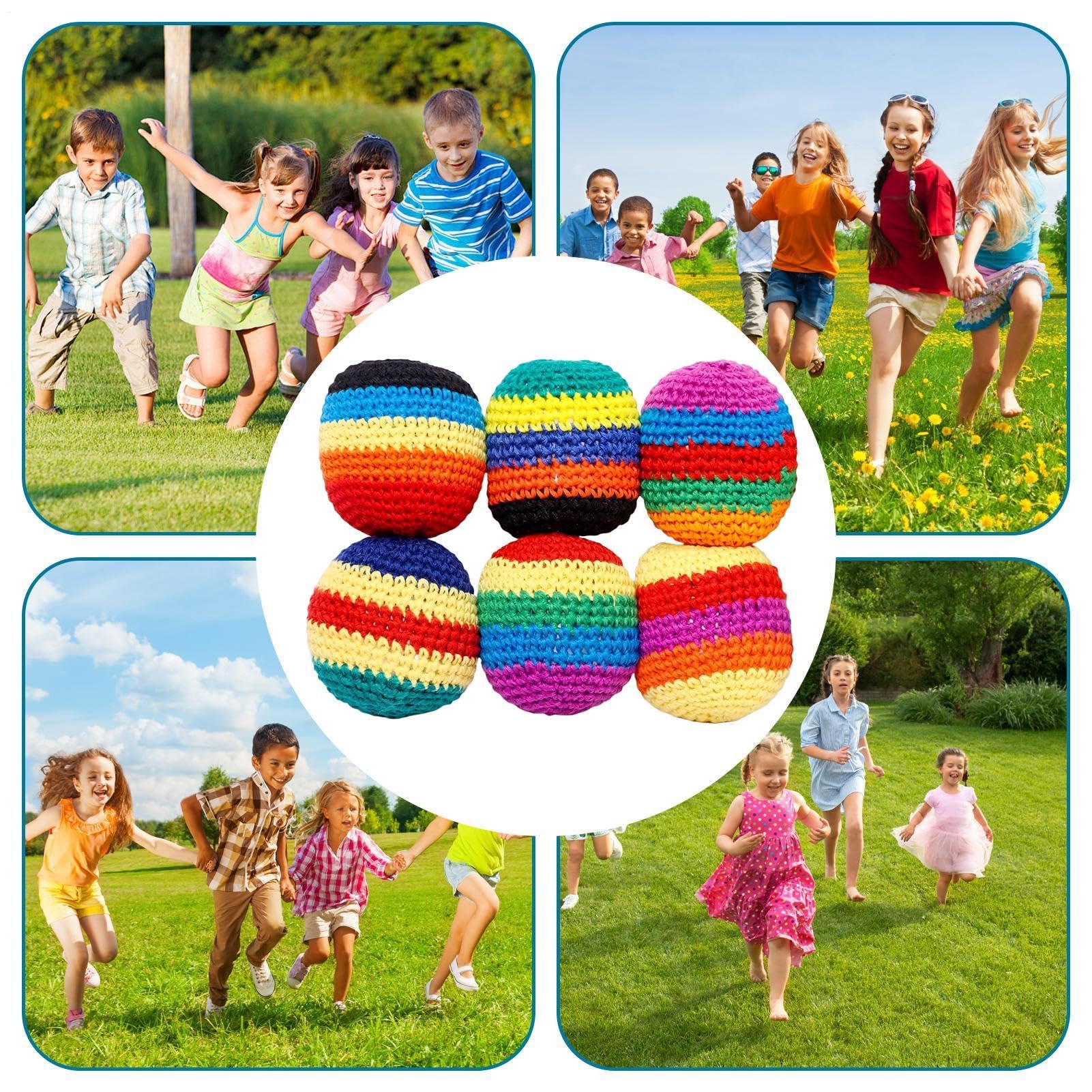 Hacky gestrickter Ball, tragbar, bunt, handgefertigt, 6 Stück, handgestrickt, für Erwachsene, Teenager, Anfänger, Gruppenspiele, Outdoor-Sport, Partys, Reisen, Gia