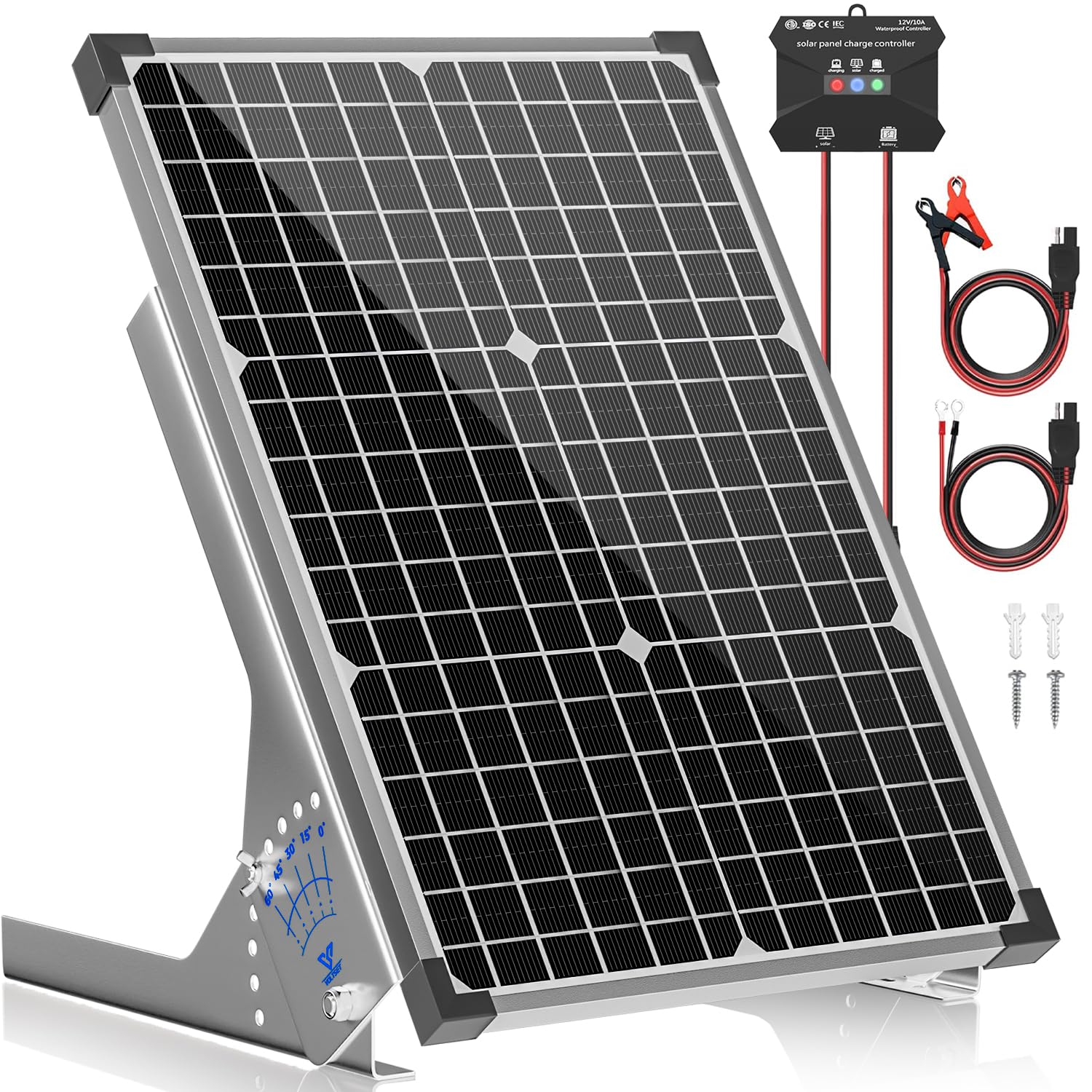Voltset 30W Solar Panel Kit, 12v Solar Battery Trickle Charger Maintainer + 10A MPPT Charge Controller + Adjustable Mount Bracket,Waterproof Solar Panel Battery Charger for Car Boat Marine RV Roof