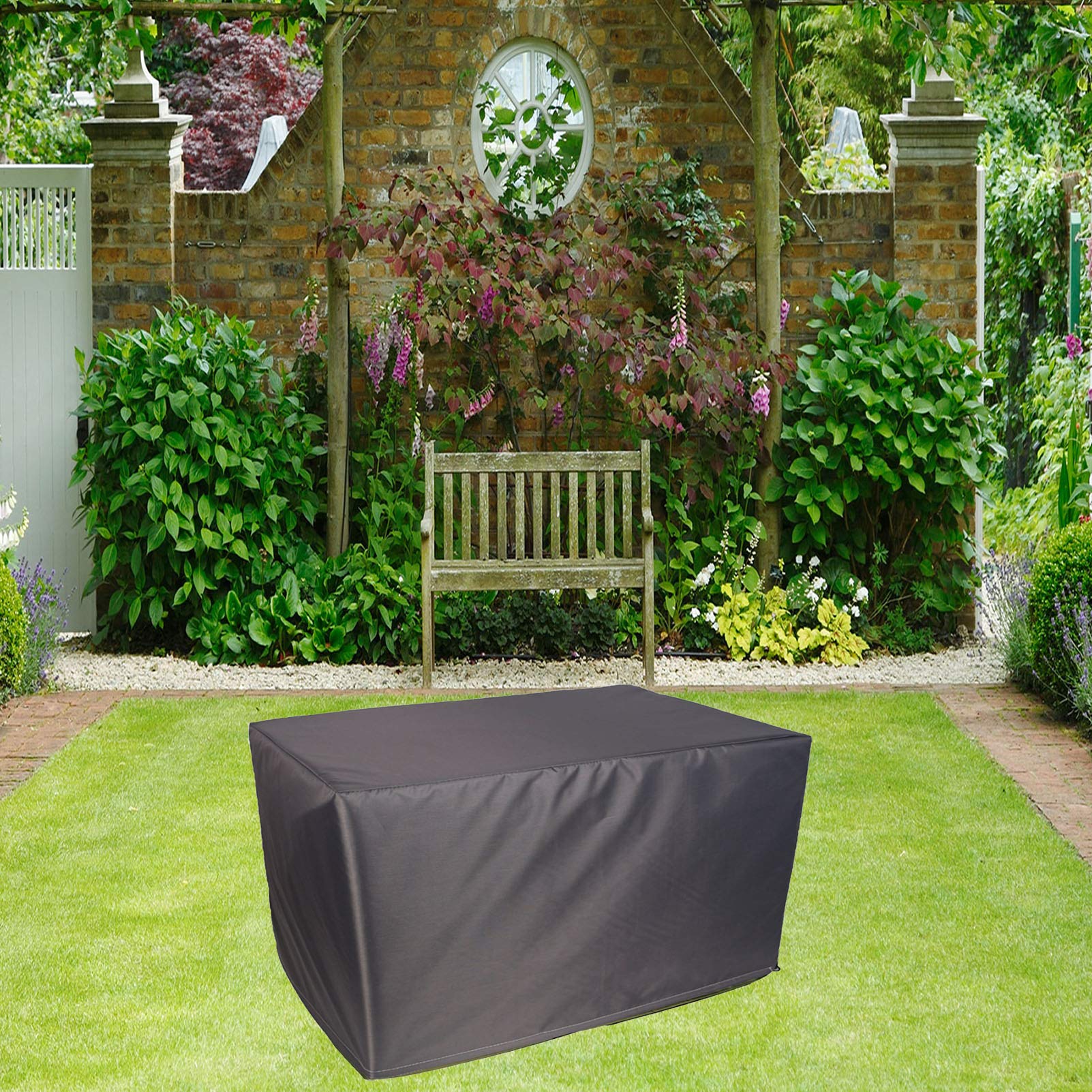 HNKDKJ Housse De Protection Salon De Jardin 100x100x75cm/L X L X H Rectangulaire Tissu Oxford 420D Résistant Housse De Table Jardin Imperméable D'hivernage Bache Protection Salon De Jardin