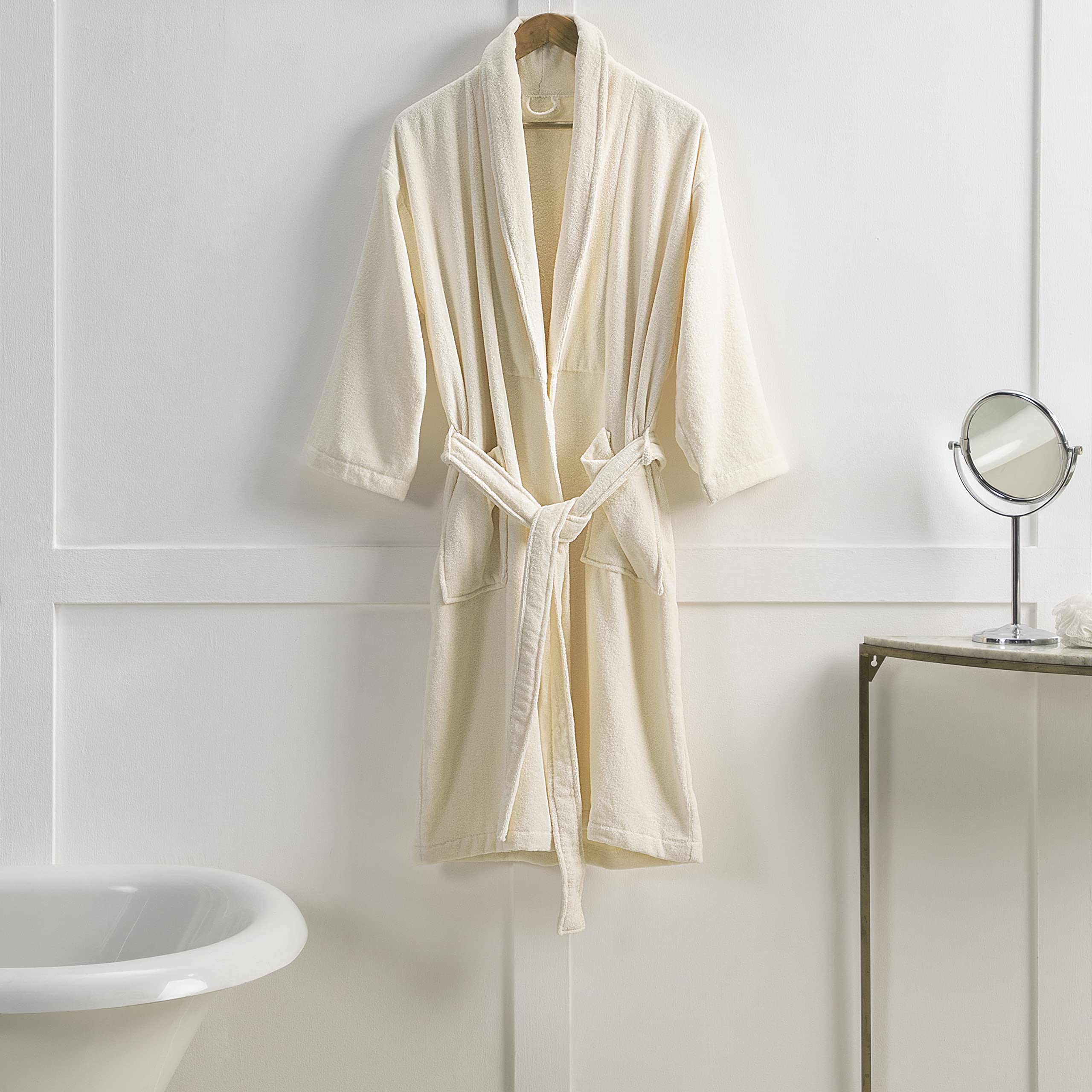 SENSES By Riba Plush Soft Terry Cotton Unisex Bathrobe/Bathing Gown with Shawl Collar for Women and Men. Lightweight, Highly Absorbent Luxurious(Ivory, XLarge)