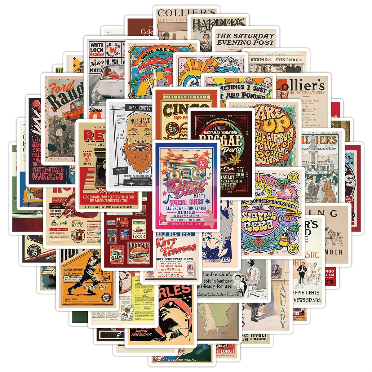 Tuyatezhi Girls 50Pcs American Retro Poster Stickers For Boys Children Teens,Poster Retro Style Stickers For Laptop Water Bottles,Bicycle,Skateboard,Computer,Waterproof Vinyl For Wall,Graffiti Stickers