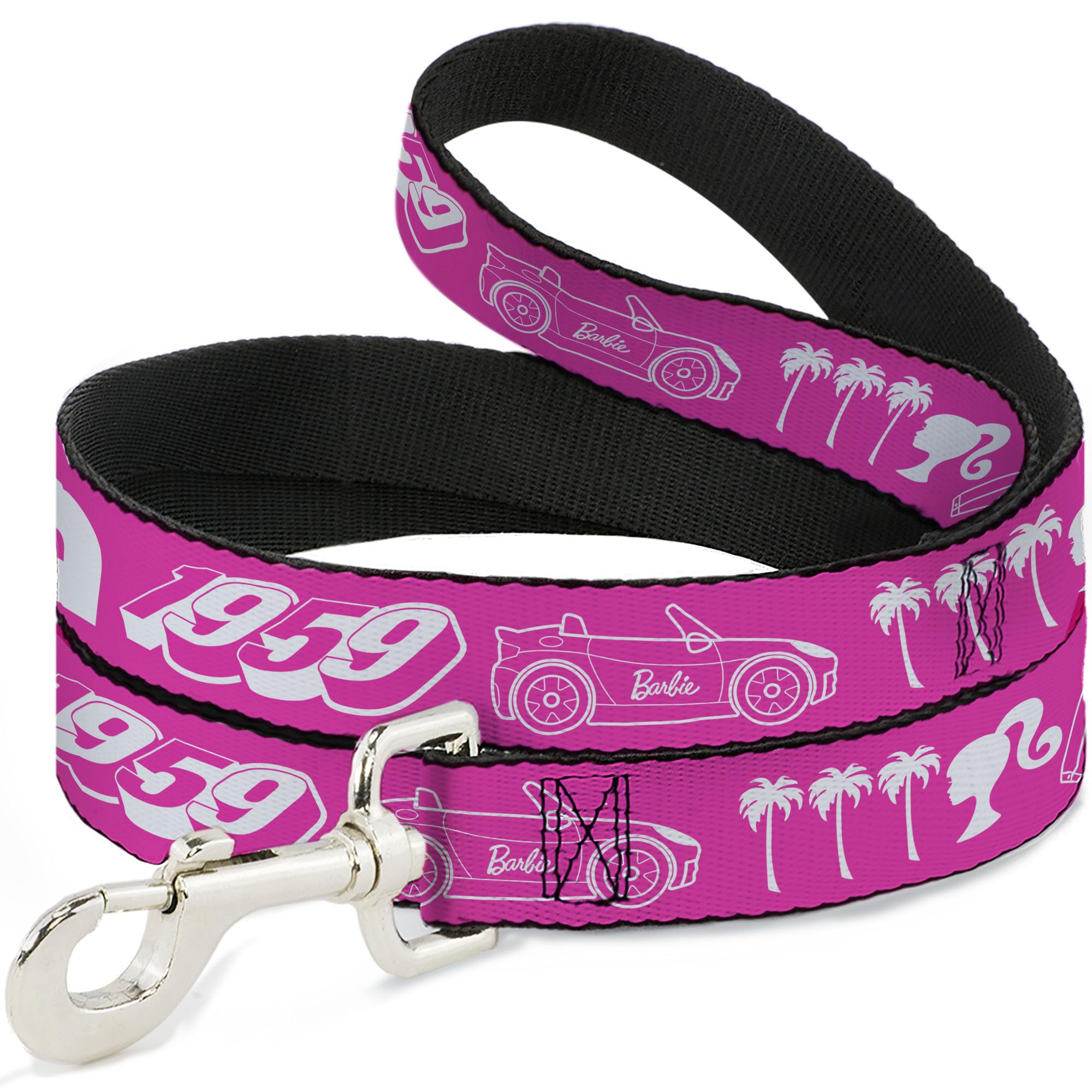 Mattel - Correa para Mascotas, Correa para Perro, Firma e Iconos de Barbie Script Rosa y Blanco, 6 pies de Largo 1.5 Pulgadas de Ancho