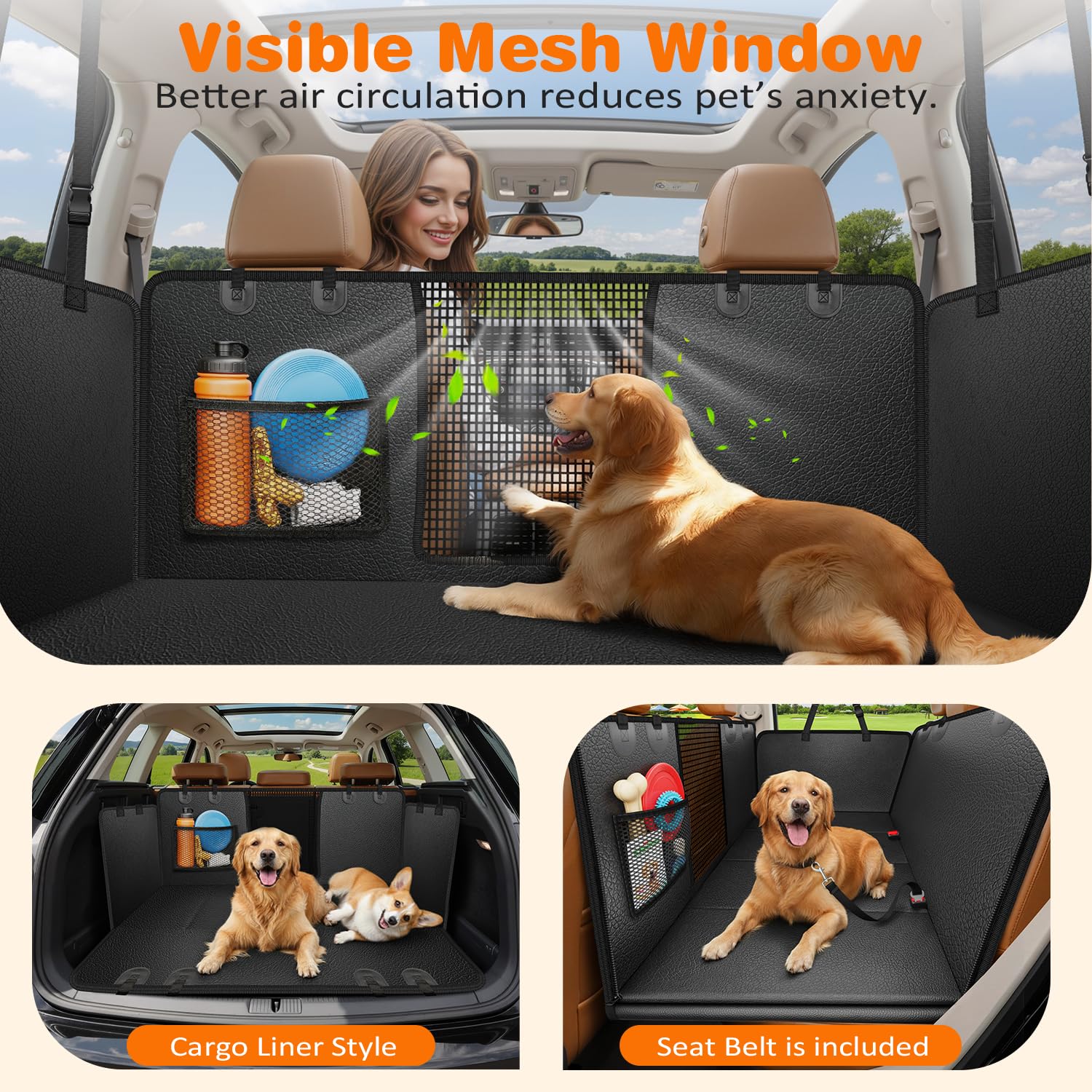 URPOWER Hard Bottom Dog Car Seat Cover for Back Seat, PU Leather Hammock view 4