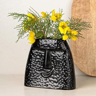 by Earth Store 6.2 Inch Black Human Face Ceramic Vase for Living Room, Garden, Flower, Balcony, Table Top, Bedroom Flower Vase for Home Decor Set of 1 (Plant Not Included)