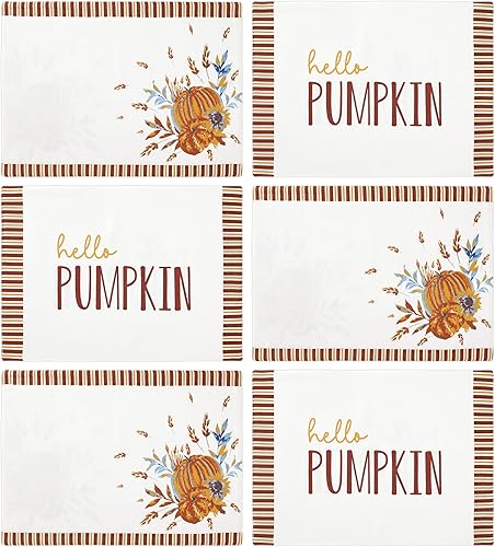 Miniatura 1 de Folkulture Juego de 6 manteles individuales de otoño de 13 x 19 pulgadas, manteles individuales de algodón o resistentes al calor para decoración de