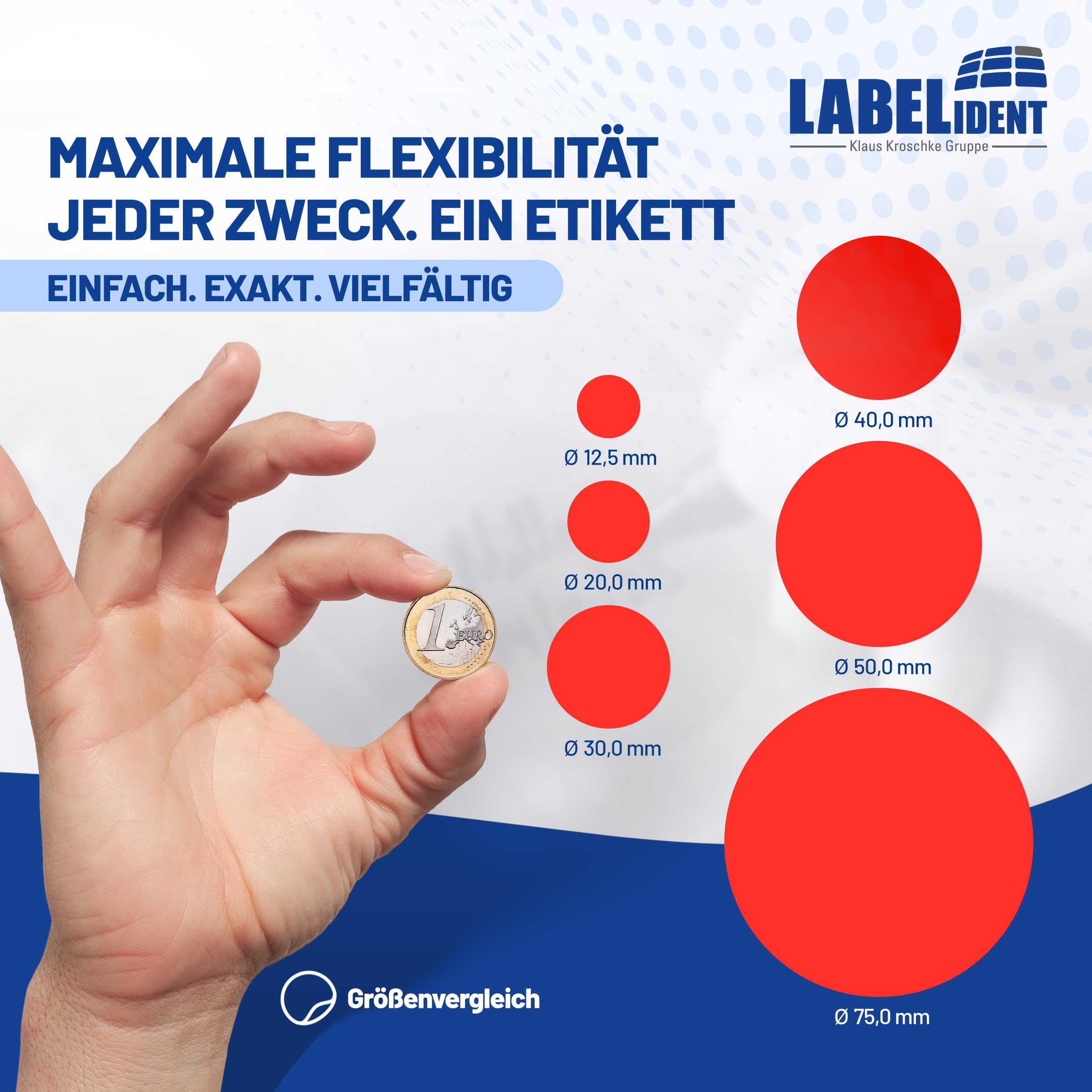 Labelident Markierungspunkte, Klebepunkte neonrot - Ø 50 mm - 1.000 bunte Papieraufkleber auf 1 Rolle/n, Inventuretiketten selbstklebend