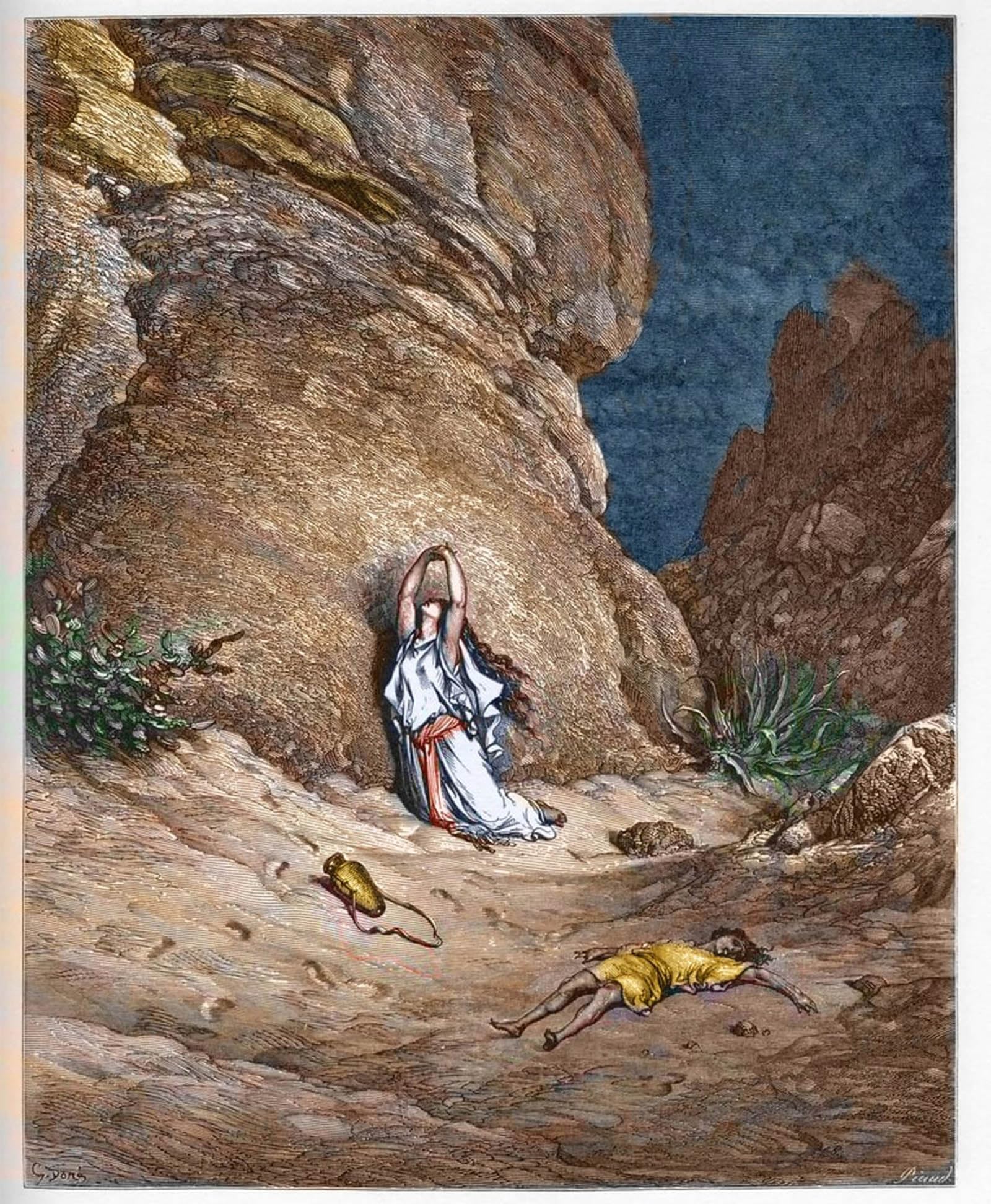 HRJUBWREE Retro Picture Art Painting Wall Poster Agar and Her Son Ismail by Gustave Dore Vintage Art Print for Home Decor 60x90cm